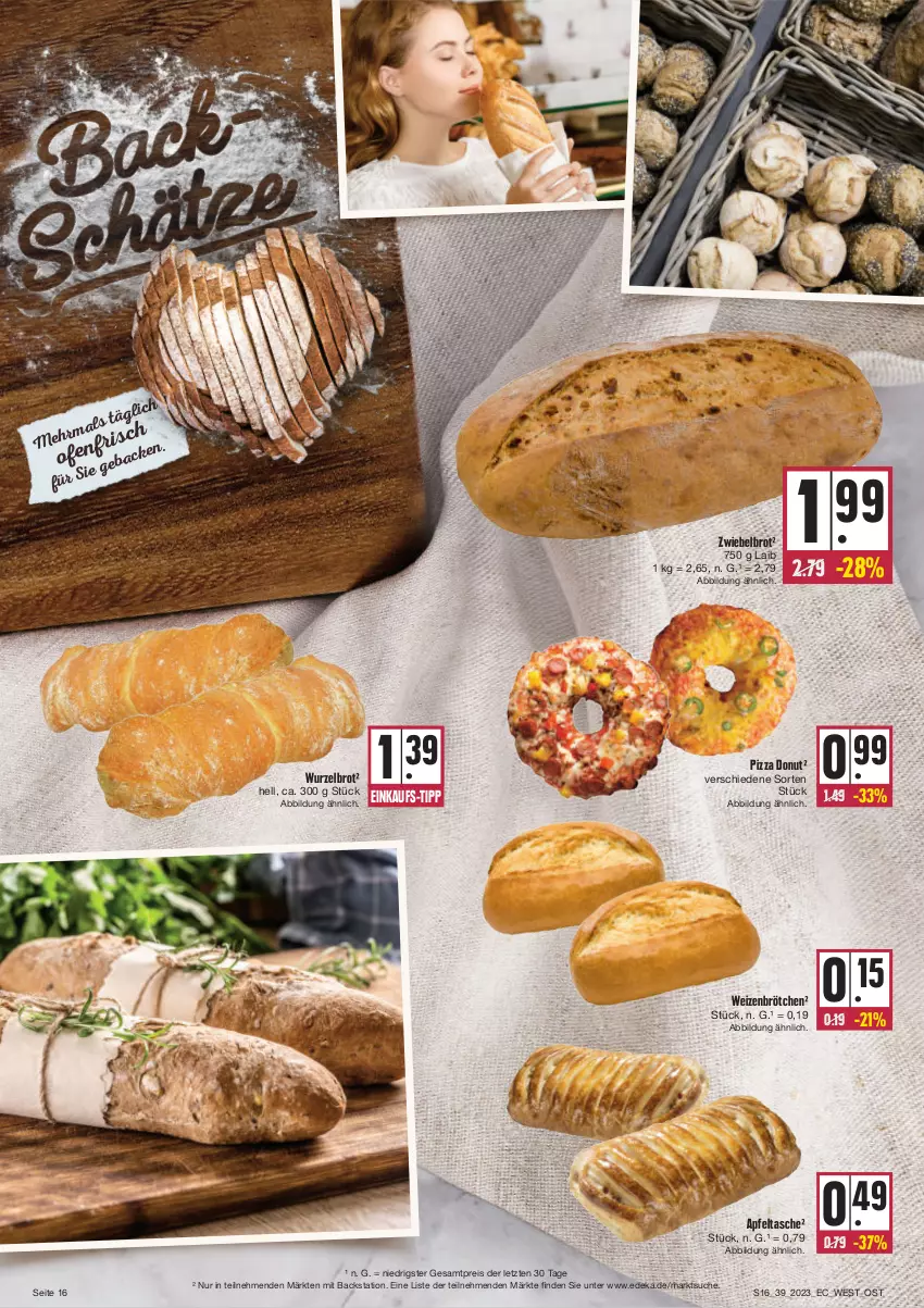 Aktueller Prospekt E Center - Angebote der Woche - von 25.09 bis 30.09.2023 - strona 16 - produkty: apfel, Apfeltasche, brot, brötchen, deka, Donut, eis, pizza, reis, Tasche, Ti, weizenbrötchen, ZTE, zwiebel