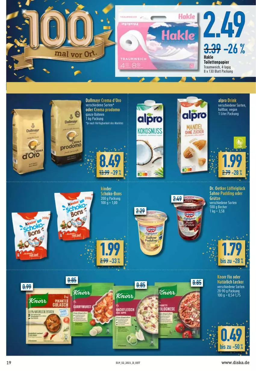 Aktueller Prospekt Diska - Prospekte - von 27.12 bis 31.12.2021 - strona 19 - produkty: alpro, bohne, bohnen, dallmayr, kokos, kokosnuss, nuss, papier, tee, toilettenpapier