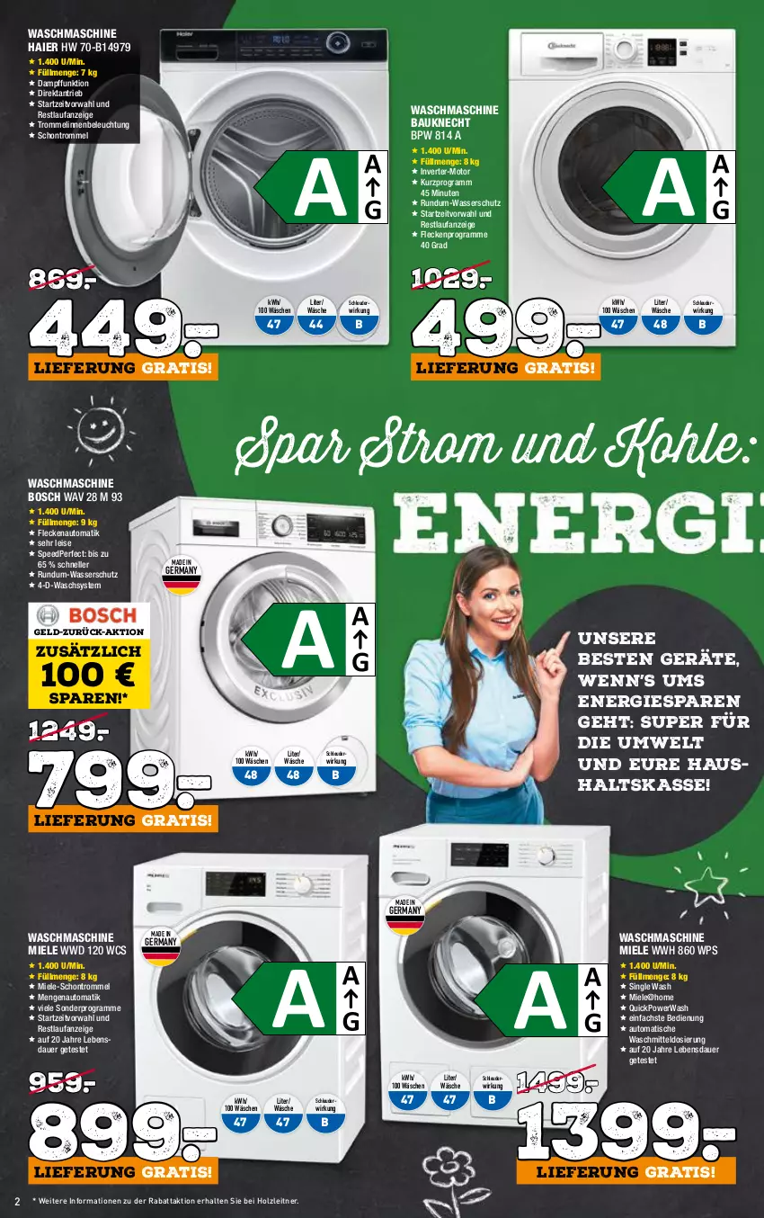 Aktueller Prospekt Holzleitner - von 01.11 bis 30.11.2022 - strona 2 - produkty: auer, auto, Bau, bauknecht, beleuchtung, bosch, eis, elle, Germ, Haier, Holz, miele, spee, Ti, tisch, trommel, waschmaschine, waschmittel, wasser