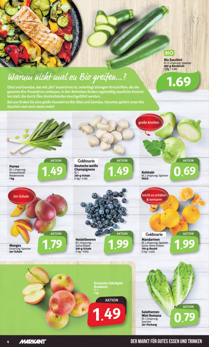 Aktueller Prospekt Markant - Prospekte - von 19.02 bis 24.02.2024 - strona 4 - produkty: beere, beeren, beutel, bio, champignon, champignons, goldmarie, gutes essen, heidelbeere, heidelbeeren, kohlrabi, mandarine, mandarinen, mango, mangos, salat, salatherzen, Schal, Schale, Ti, zucchini