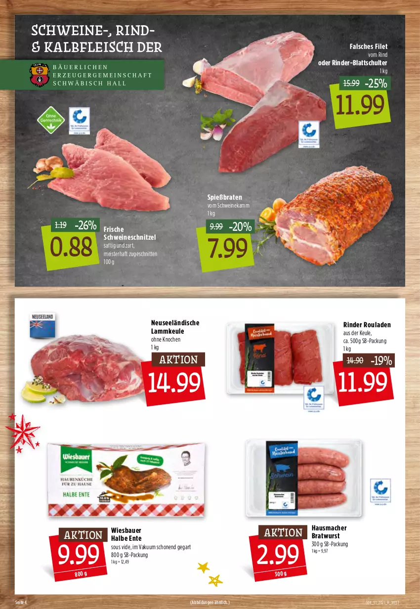 Aktueller Prospekt Kupsch - Angebote der Woche - von 20.12 bis 25.12.2021 - strona 6 - produkty: auer, Bau, Bauer, braten, bratwurst, eis, ente, Falsches Filet, filet, fleisch, Hausmacher, Kalbfleisch, lamm, lammkeule, mac, Meister, rind, rinder, rouladen, saft, schnitten, schnitzel, schwein, schweine, schweineschnitzel, Ti, wein, weine, wiesbauer, wurst