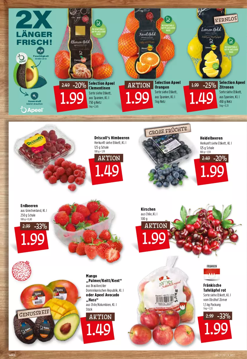 Aktueller Prospekt Kupsch - Angebote der Woche - von 20.12 bis 25.12.2021 - strona 8 - produkty: auer, avocado, beere, beeren, clementinen, erdbeere, erdbeeren, heidelbeere, heidelbeeren, himbeer, himbeere, himbeeren, kirsch, kirsche, kirschen, mango, nuss, obst, orange, orangen, Schal, Schale, tafeläpfel, Ti, zitrone, zitronen