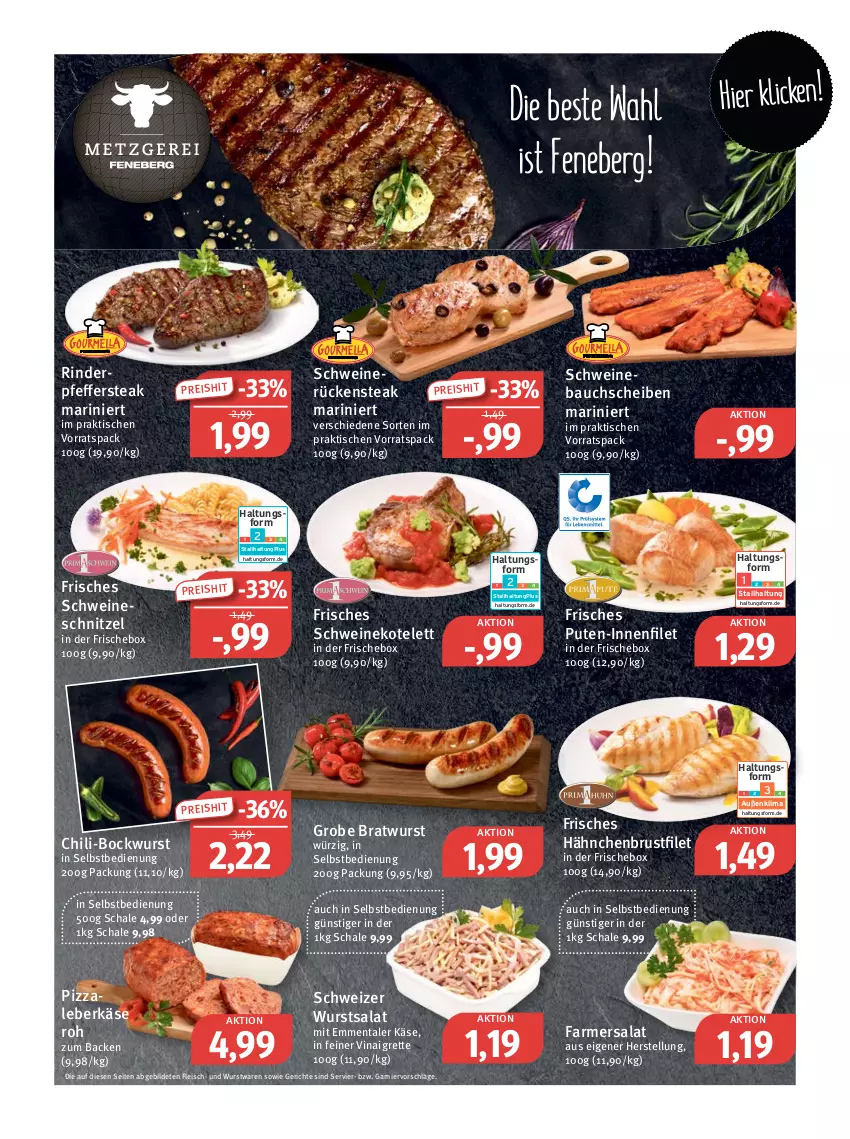 Aktueller Prospekt Feneberg - Prospekte - von 30.06 bis 02.07.2022 - strona 2 - produkty: Bau, bauchscheiben, bockwurst, bratwurst, brustfilet, chili, eis, emmentaler, filet, fleisch, garnier, grobe bratwurst, hähnchenbrust, hähnchenbrustfilet, Käse, kotelett, leberkäs, leberkäse, pfeffer, pizza, pute, reis, rind, rinder, Rückensteak, salat, Schal, Schale, schnitzel, schwein, schweine, Schweinebauch, schweinebauchscheiben, schweinekotelett, schweinerücken, schweineschnitzel, steak, Ti, tisch, wein, weine, wurst, wurst in selbstbedienung