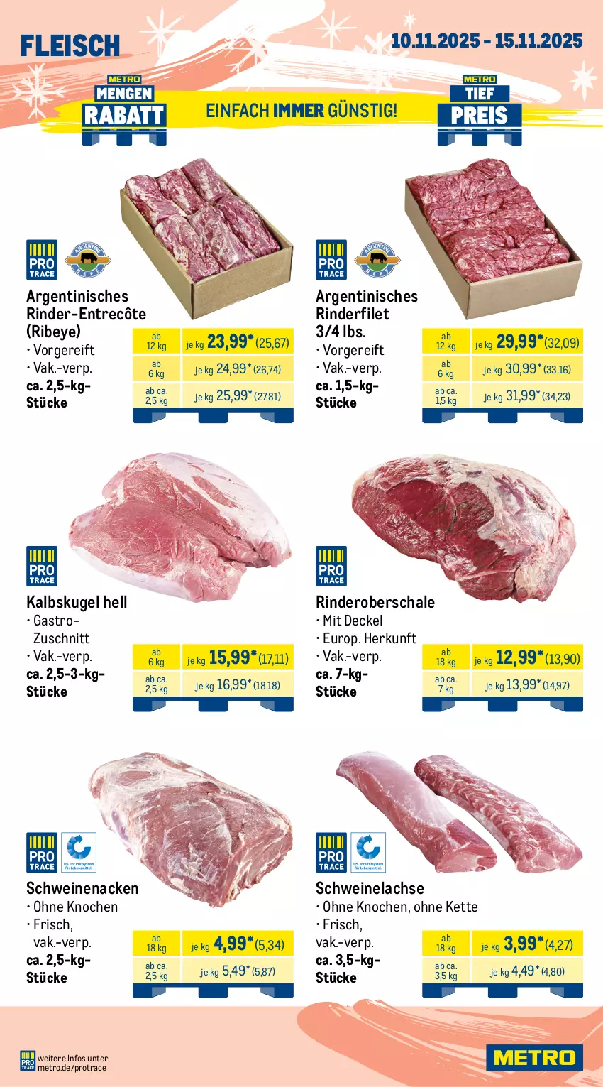 Aktueller Prospekt Metro - Wochen-Angebote Gastro - von 10.11 bis 15.11.2025 - strona 2 - produkty: angebot, ball, Bau, beutel, brustfilet, decke, Deckel, eis, entrecôte, filet, fleisch, gewürz, hähnchenbrust, hähnchenbrustfilet, Kette, Kugel, lachs, lamm, lammkeule, Mantel, Metro, natur, nuggets, rind, rinder, rinderfilet, Schal, Schale, schwein, schweine, schweine-bauch, Schweinelachs, schweinenacken, soja, Ti, wein, weine