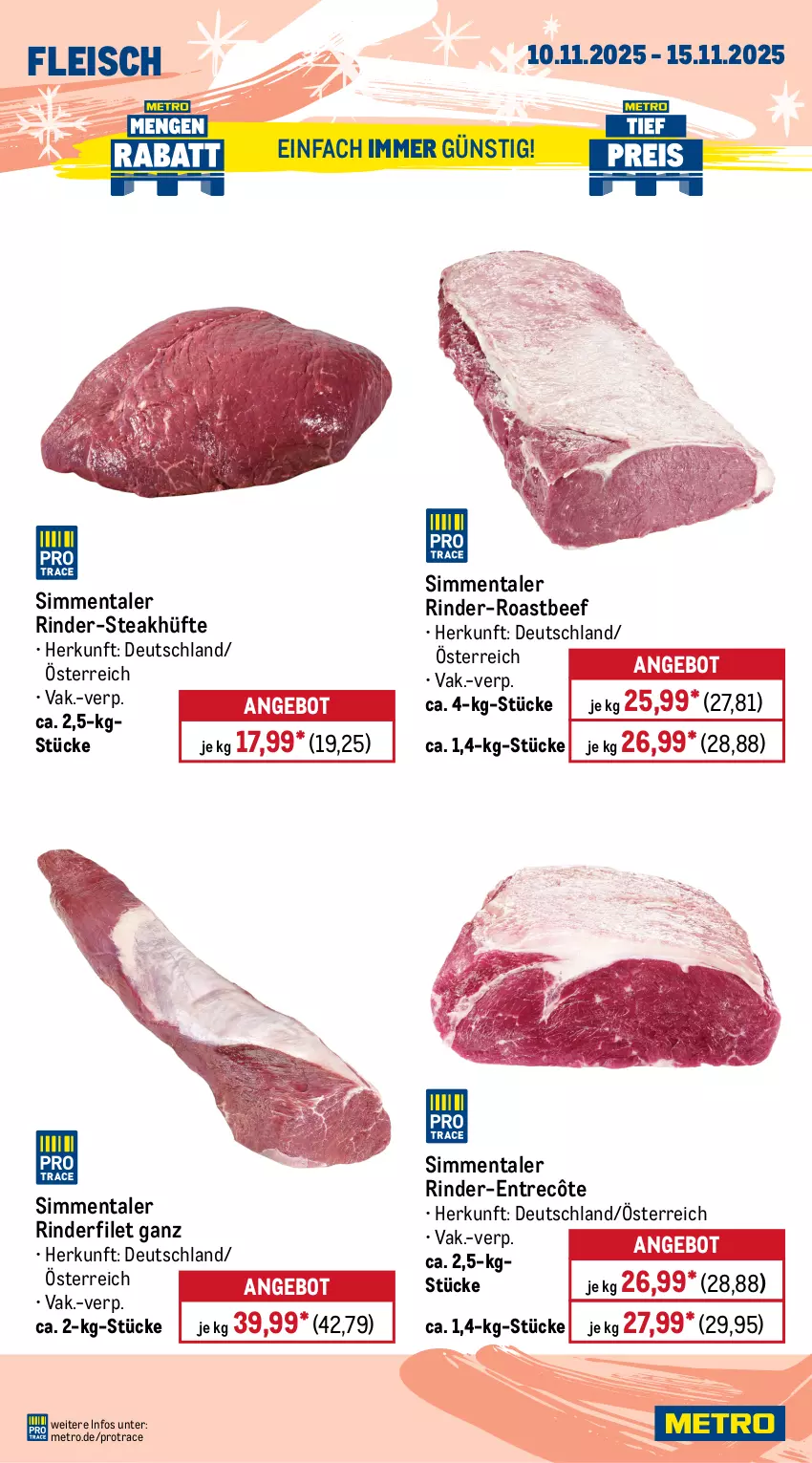 Aktueller Prospekt Metro - Wochen-Angebote Gastro - von 10.11 bis 15.11.2025 - strona 4 - produkty: Abtei, angebot, angebote, aqua, beef, eis, elle, entrecôte, filet, fisch, fischtheke, fleisch, forelle, frischfisch, Heilbuttfilet, lachs, Metro, rel, rind, rinder, rinderfilet, roastbeef, rwe, sim, steak, steakhüfte, Ti, Wild
