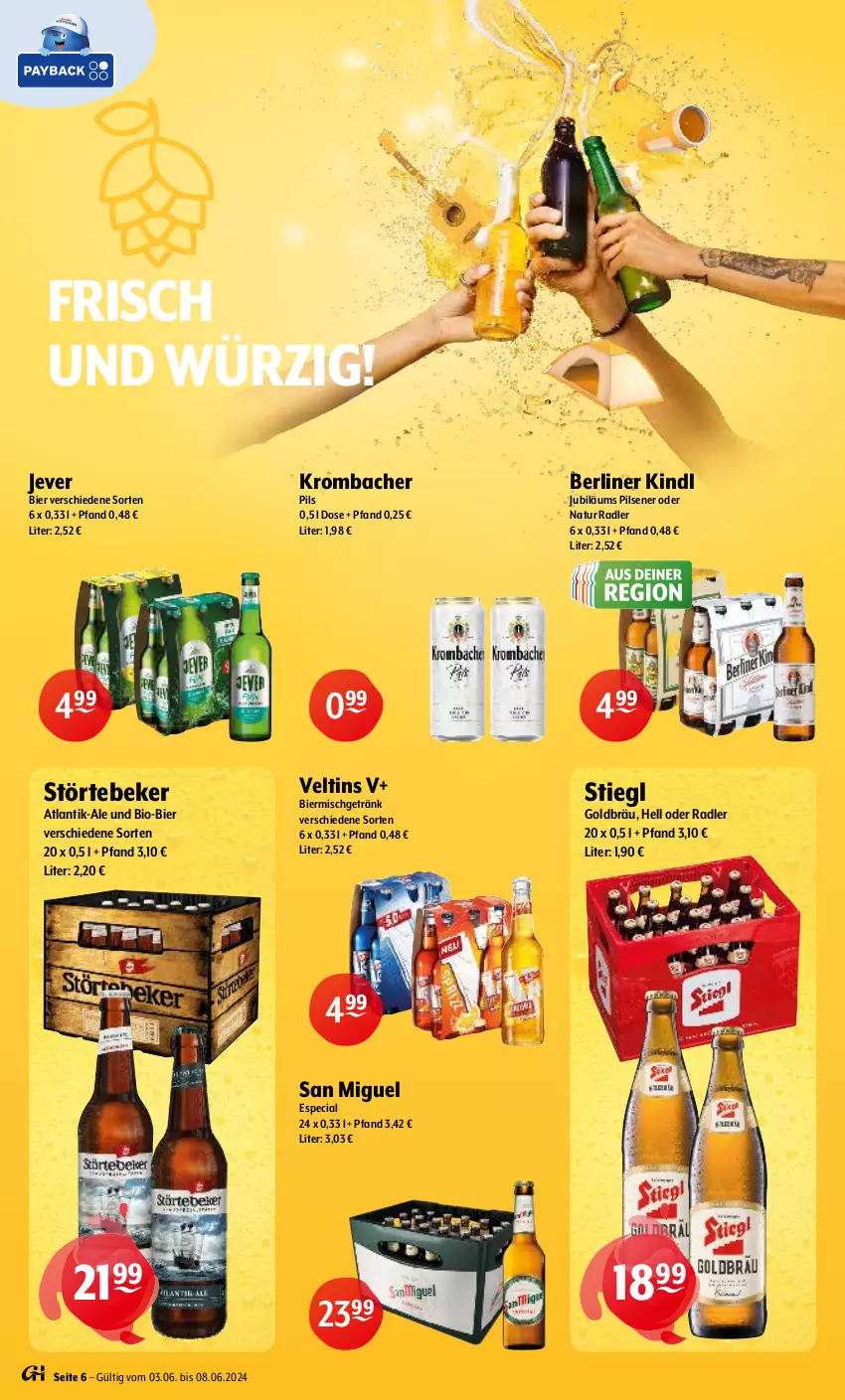 Aktueller Prospekt Getraenke Hoffmann - Prospekte - von 03.06 bis 08.06.2024 - strona 6 - produkty: berliner, berliner kindl, bier, bio, getränk, jever, Jubiläums, krombache, krombacher, krombacher pils, natur, natur radler, oder radler, pils, pilsener, radler, Stiegl, störtebeker, Ti, veltins