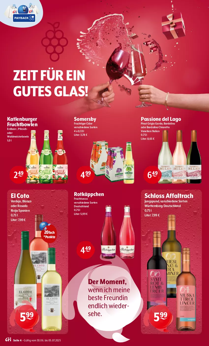 Aktueller Prospekt Getraenke Hoffmann - Prospekte - von 30.06 bis 05.07.2025 - strona 4 - produkty: bowle, burger, chia, cider, ecco, eis, erde, frucht, fruchtsecco, katlenburger, Meister, pfirsich, Pinot, pinot grigio, rioja, rotkäppchen, somersby, Ti, waldmeister