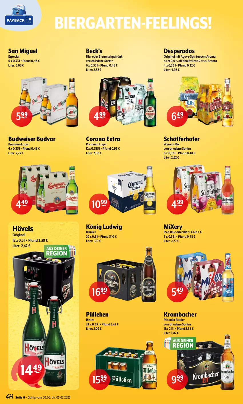 Aktueller Prospekt Getraenke Hoffmann - Prospekte - von 30.06 bis 05.07.2025 - strona 6 - produkty: alkohol, bier, budweiser, citrus, cola, corona, corona extra, desperados, eis, elle, Garten, getränk, gin, krombache, krombacher, krombacher pils, Mixer, mixery, oder radler, pils, radler, schöfferhofer, spirituosen, Ti