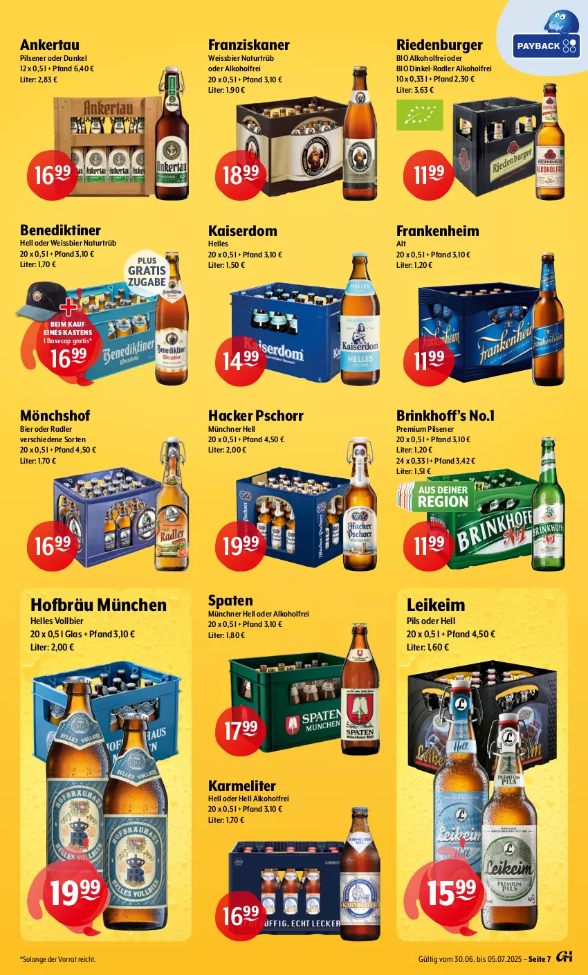 Aktueller Prospekt Getraenke Hoffmann - Prospekte - von 30.06 bis 05.07.2025 - strona 7 - produkty: alkohol, Benediktiner, bier, bio, burger, Cap, eis, elle, franziskaner, hacker pschorr, Kaiser, mönchshof, natur, oder radler, pils, pilsener, premium pils, radler, Spaten, Ti, weissbier