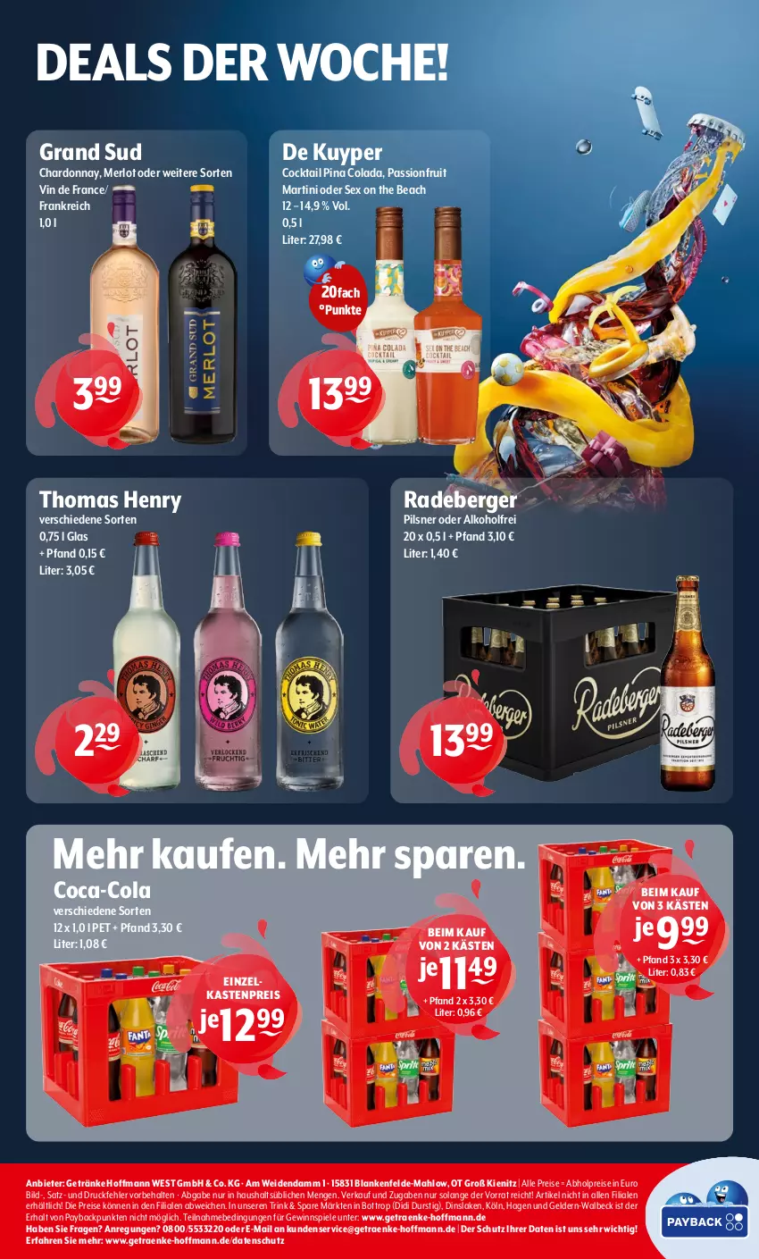 Aktueller Prospekt Getraenke Hoffmann - Prospekte - von 30.06 bis 05.07.2025 - strona 8 - produkty: abholpreise, alkohol, Berger, chardonnay, coca-cola, cocktail, cola, eis, getränk, getränke, gewinnspiel, grand sud, martini, merl, merlot, payback, pils, pilsner, radeberger, reis, Spiele, thomas henry, Ti, vin de france