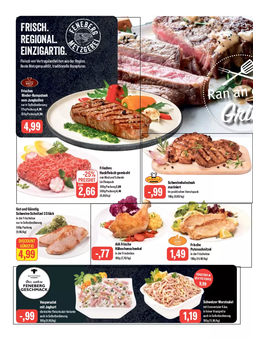 Aktueller Prospekt Feneberg - Prospekte - von 27.04 bis 29.04.2023 - strona 2 - produkty: discount, eis, elle, emmentaler, fleisch, fleischsalat, Frische Hähnchen, hackfleisch, hackfleisch gemischt, hähnchenschenkel, henkel, joghur, joghurt, jungbullen, Käse, pute, putenschnitzel, reis, rezept, Ria, rind, rinder, rinder-rumpsteak, rum, rumpsteak, salat, Schal, Schale, schenkel, schnitzel, schwein, schweine, steak, Ti, tisch, wein, weine, wurst