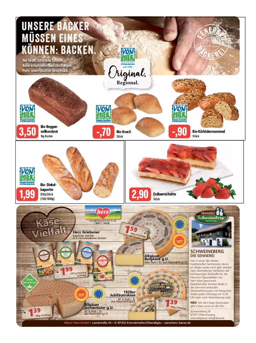 Aktueller Prospekt Feneberg - Prospekte - von 27.04 bis 29.04.2023 - strona 5 - produkty: auto, backmischung, Backmischungen, baguette, Bergkäse, bio, brot, elle, emmentaler, erde, Heu, heumilch, Jubiläums, kaes, Käse, korn, Kornbrot, Kürbis, LG, mac, milch, Ofen, schwein, schweine, Semmel, Spezi, Ti, tomate, tomaten, uhr, vollkornbrot, wein, weine, ZTE