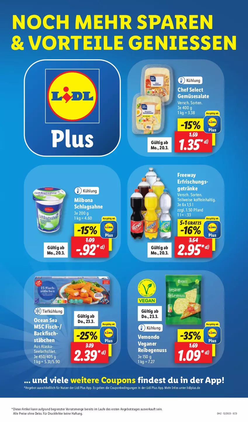 Aktueller Prospekt Lidl - Aktionsprospekt - von 12.03 bis 17.03.2023 - strona 17 - produkty: angebot, backfisch, Bona, coupon, coupons, eis, erfrischungsgetränk, erfrischungsgetränke, filet, fisch, fischstäbchen, getränk, getränke, lachs, lachsfilet, Milbona, nuss, reis, sahne, salat, salate, schlagsahne, seelachsfilet, Ti, ZTE