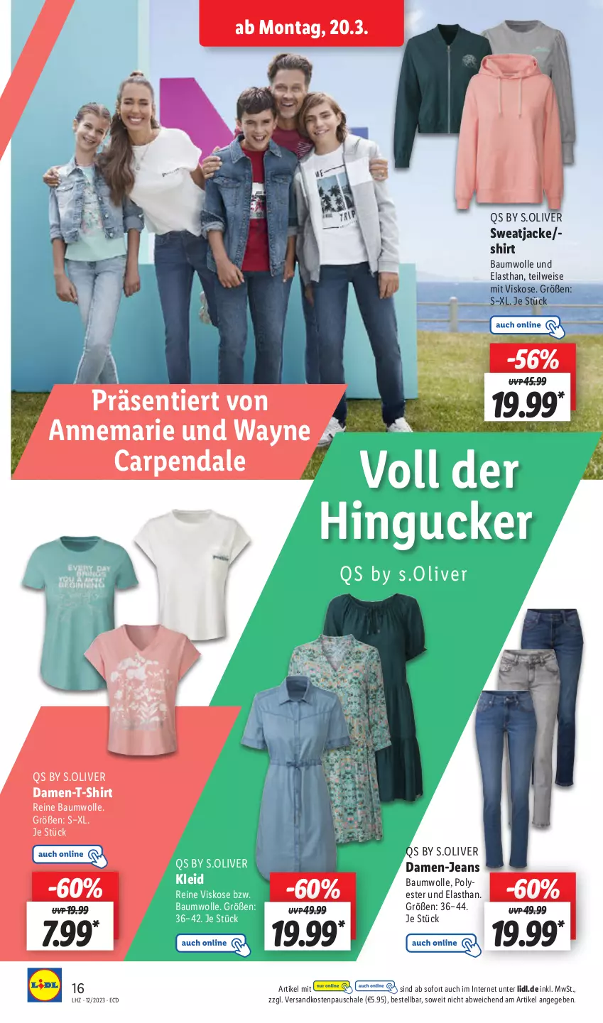 Aktueller Prospekt Lidl - Aktionsprospekt - von 12.03 bis 17.03.2023 - strona 18 - produkty: Bau, baumwolle, eis, Jacke, jeans, kleid, ndk, olive, reine baumwolle, s.oliver, Schal, Schale, shirt, sweatjacke, T-Shirt, Ti, wolle