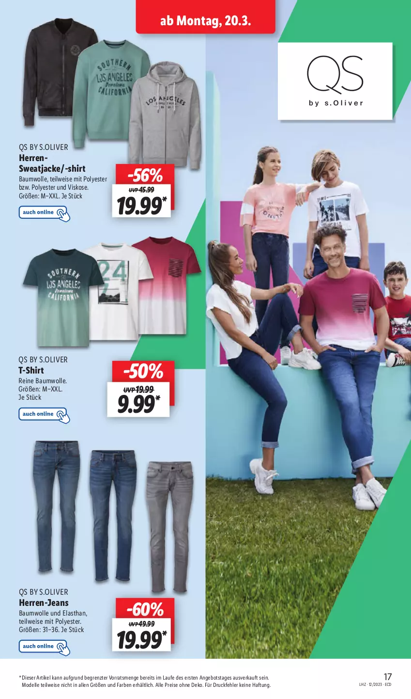 Aktueller Prospekt Lidl - Aktionsprospekt - von 12.03 bis 17.03.2023 - strona 19 - produkty: angebot, Bau, baumwolle, dell, eis, elle, herren-jeans, Jacke, jeans, Mode, olive, reine baumwolle, reis, s.oliver, shirt, sweatjacke, T-Shirt, Ti, wolle, ZTE