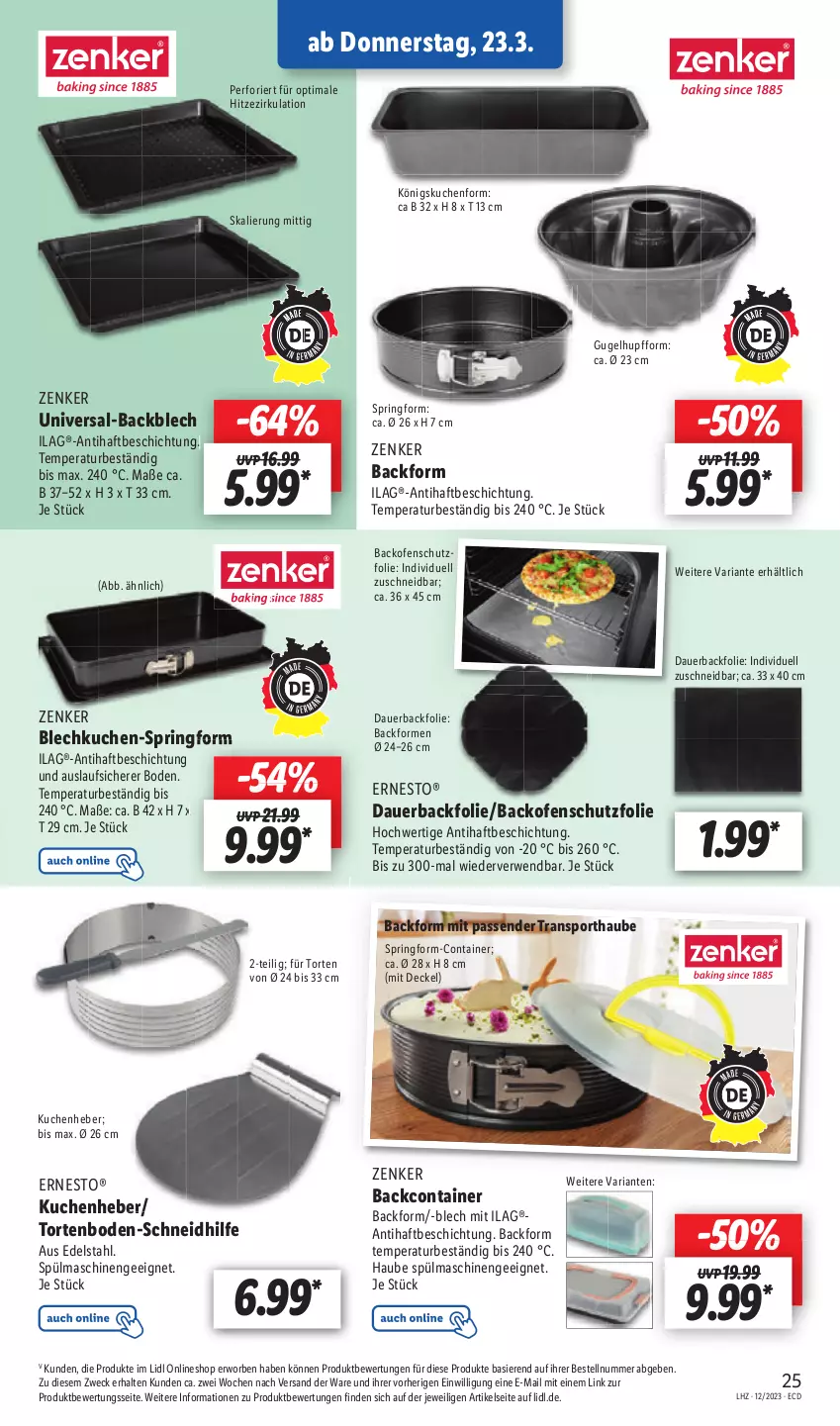 Aktueller Prospekt Lidl - Aktionsprospekt - von 12.03 bis 17.03.2023 - strona 27 - produkty: auer, Backfolie, Backform, backofen, Container, decke, Deckel, edelstahl, ernesto, ilag, kuchen, Kuchenheber, Ofen, Ria, ring, rwe, Sport, Springform, spülmaschinen, Ti, torte, weck