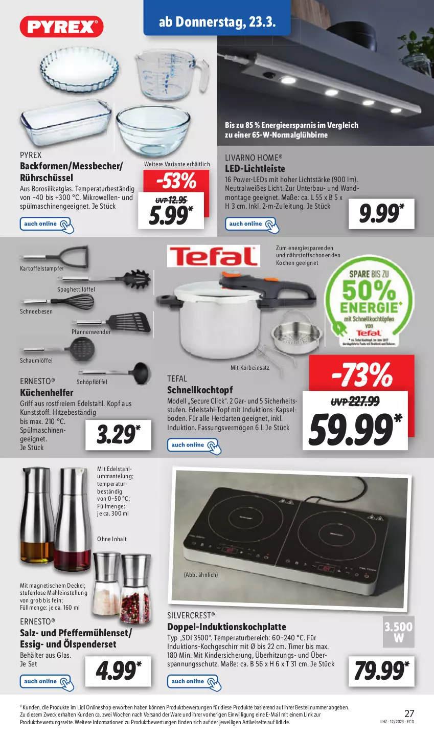 Aktueller Prospekt Lidl - Aktionsprospekt - von 12.03 bis 17.03.2023 - strona 29 - produkty: Backform, Bau, Becher, Behälter, decke, Deckel, dell, edelstahl, eis, elle, enders, ernesto, essig, geschirr, herdarten, HP, kartoffel, Kinder, Kochtopf, korb, küche, Küchen, Küchenhelfer, latte, led-licht, leds, LG, Löffel, Mantel, Messbecher, mikrowelle, Mode, pfanne, pfannen, Pfannenwender, pfeffer, Pfeffermühle, pyrex, Ria, Rührschüssel, salz, Schneebesen, Schnellkochtopf, schüssel, silvercrest, spaghetti, Spaghettilöffel, spülmaschinen, tefal, Ti, timer, tisch, topf, weck