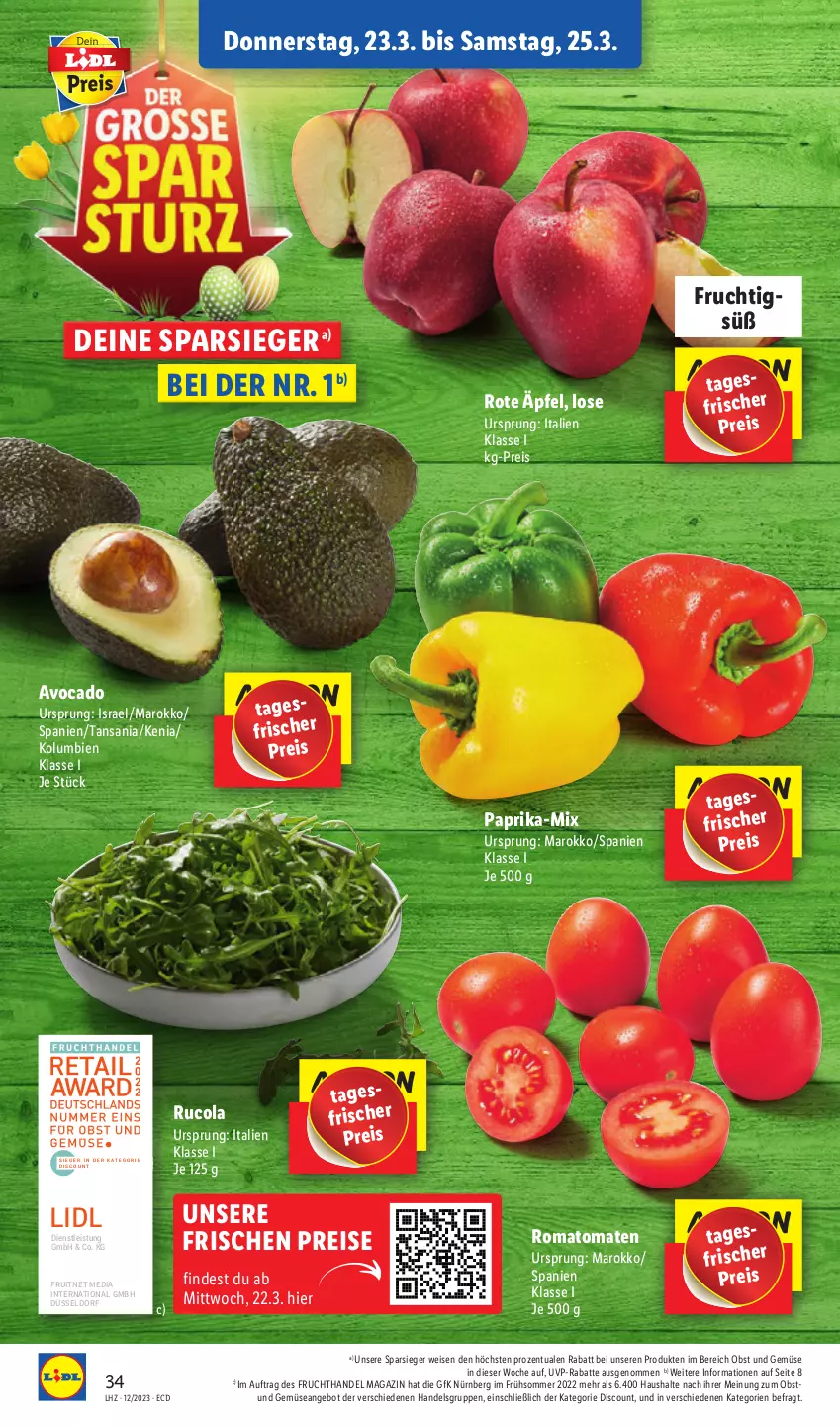 Aktueller Prospekt Lidl - Aktionsprospekt - von 12.03 bis 17.03.2023 - strona 36 - produkty: angebot, avocado, cola, discount, eis, ente, frucht, magazin, obst, Obst und Gemüse, paprika, reis, Romatomaten, rucola, Ti, tomate, tomaten, und gemüse