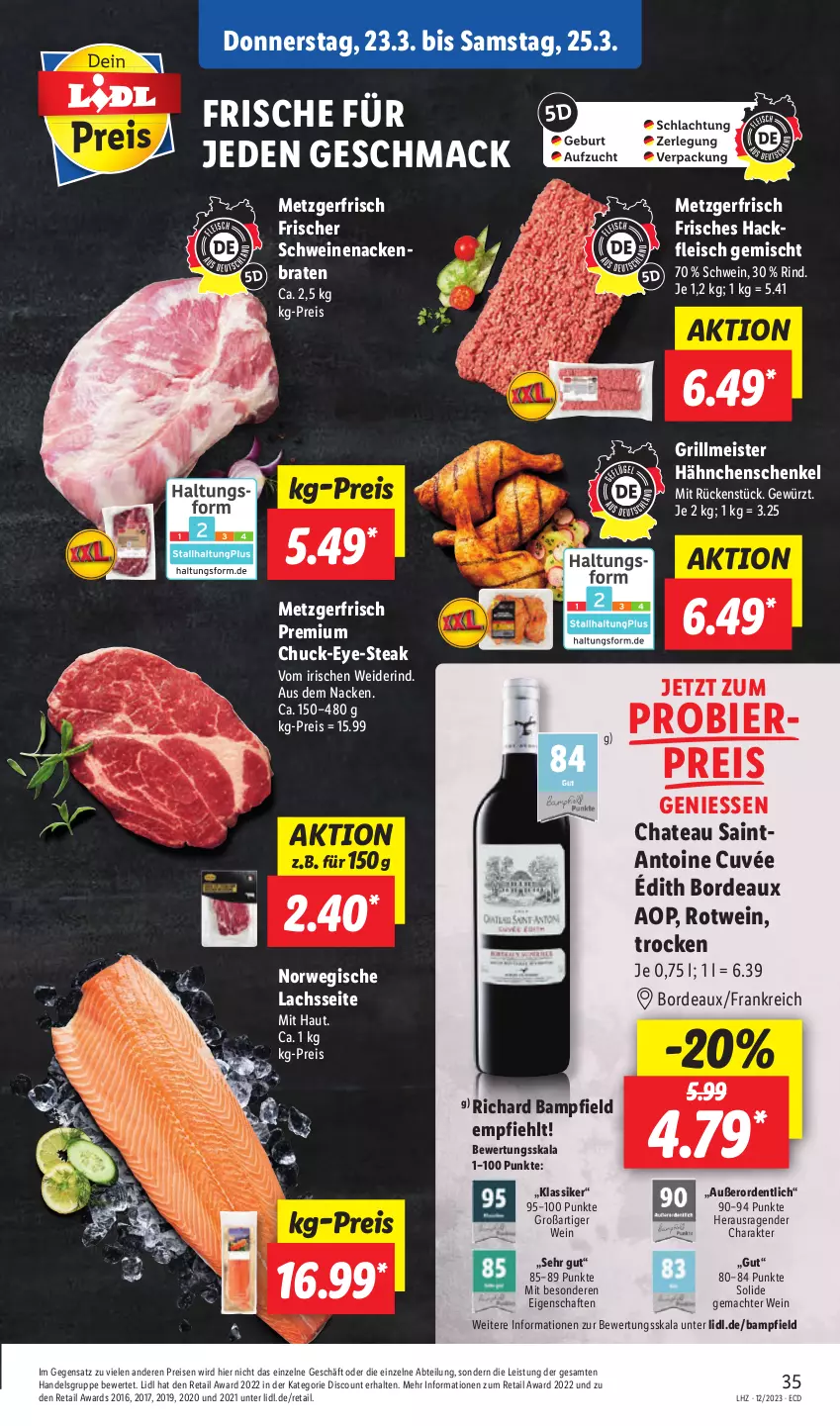 Aktueller Prospekt Lidl - Aktionsprospekt - von 12.03 bis 17.03.2023 - strona 37 - produkty: Abtei, bier, braten, chateau, cuvée, discount, eis, fleisch, gewürz, grill, hackfleisch, hackfleisch gemischt, hähnchenschenkel, henkel, lachs, mac, Meister, reis, rind, rotwein, rwe, schenkel, schwein, schweine, schweinenacken, steak, Ti, wein, weine