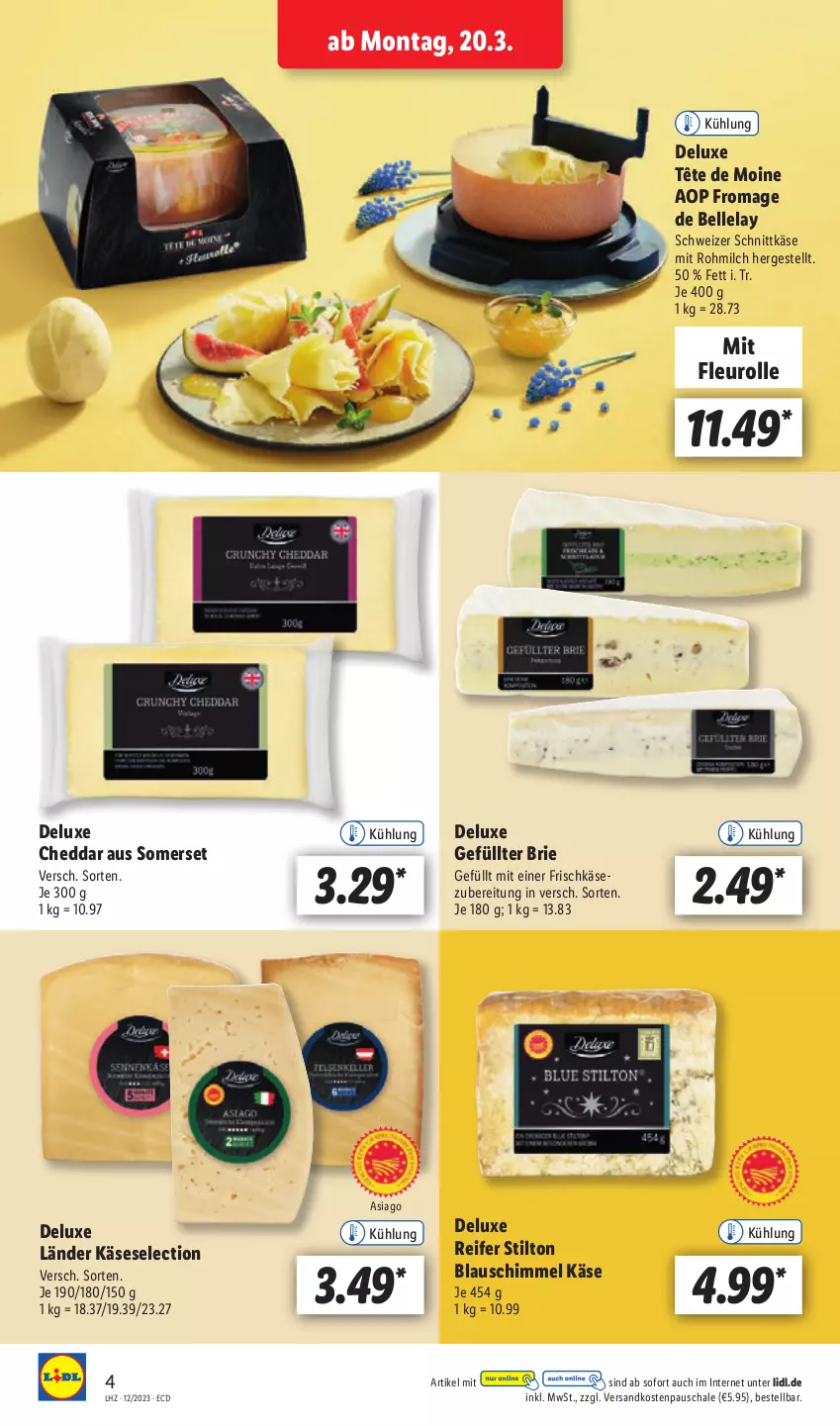 Aktueller Prospekt Lidl - Aktionsprospekt - von 12.03 bis 17.03.2023 - strona 4 - produkty: brie, cheddar, elle, frischkäse, Käse, milch, ndk, Schal, Schale, schnittkäse, schweizer schnittkäse, Tête de Moine, Ti