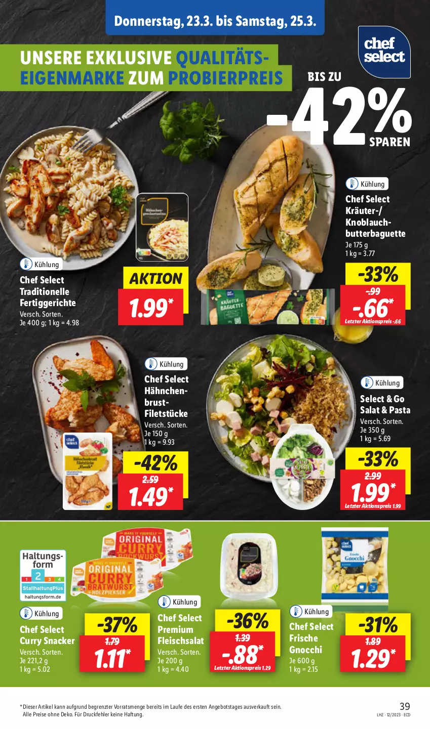 Aktueller Prospekt Lidl - Aktionsprospekt - von 12.03 bis 17.03.2023 - strona 41 - produkty: aktionspreis, angebot, baguette, bier, brustfilet, butter, curry, eis, elle, fertiggericht, fertiggerichte, filet, filets, fleisch, fleischsalat, gnocchi, hähnchenbrust, hähnchenbrustfilet, knoblauch, Knoblauchbutter, kräuter, pasta, reis, salat, snack, Ti, ZTE