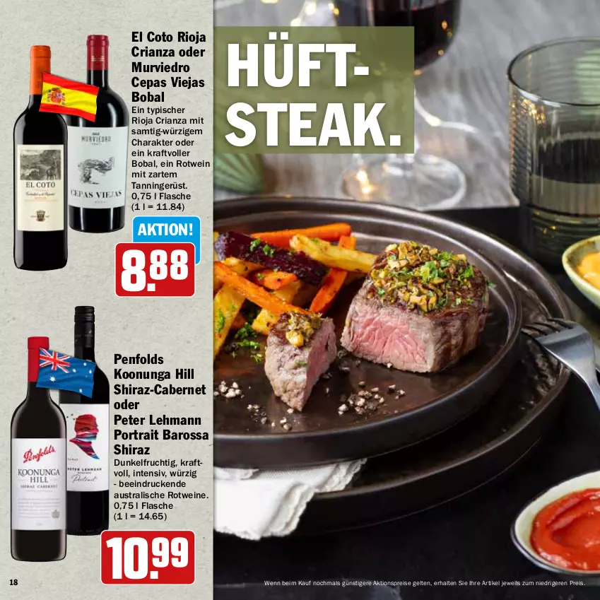 Aktueller Prospekt Hit - Wochenprospekt - von 24.11 bis 31.12.2025 - strona 18 - produkty: aktionspreis, aust, cabernet, eis, flasche, frucht, hüftsteak, kraft, reis, Ria, rioja, rotwein, steak, Ti, wein, weine