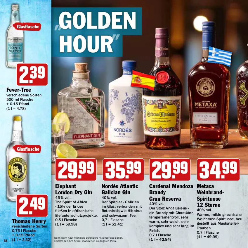 Aktueller Prospekt Hit - Wochenprospekt - von 24.11 bis 31.12.2025 - strona 38 - produkty: aktionspreis, dry gin, eis, Elefant, elle, fever-tree, Finish, flasche, gin, glasflasche, london dry, london dry gin, Metaxa, reis, tee, teller, thomas henry, Ti, trauben, wein, weinbrand