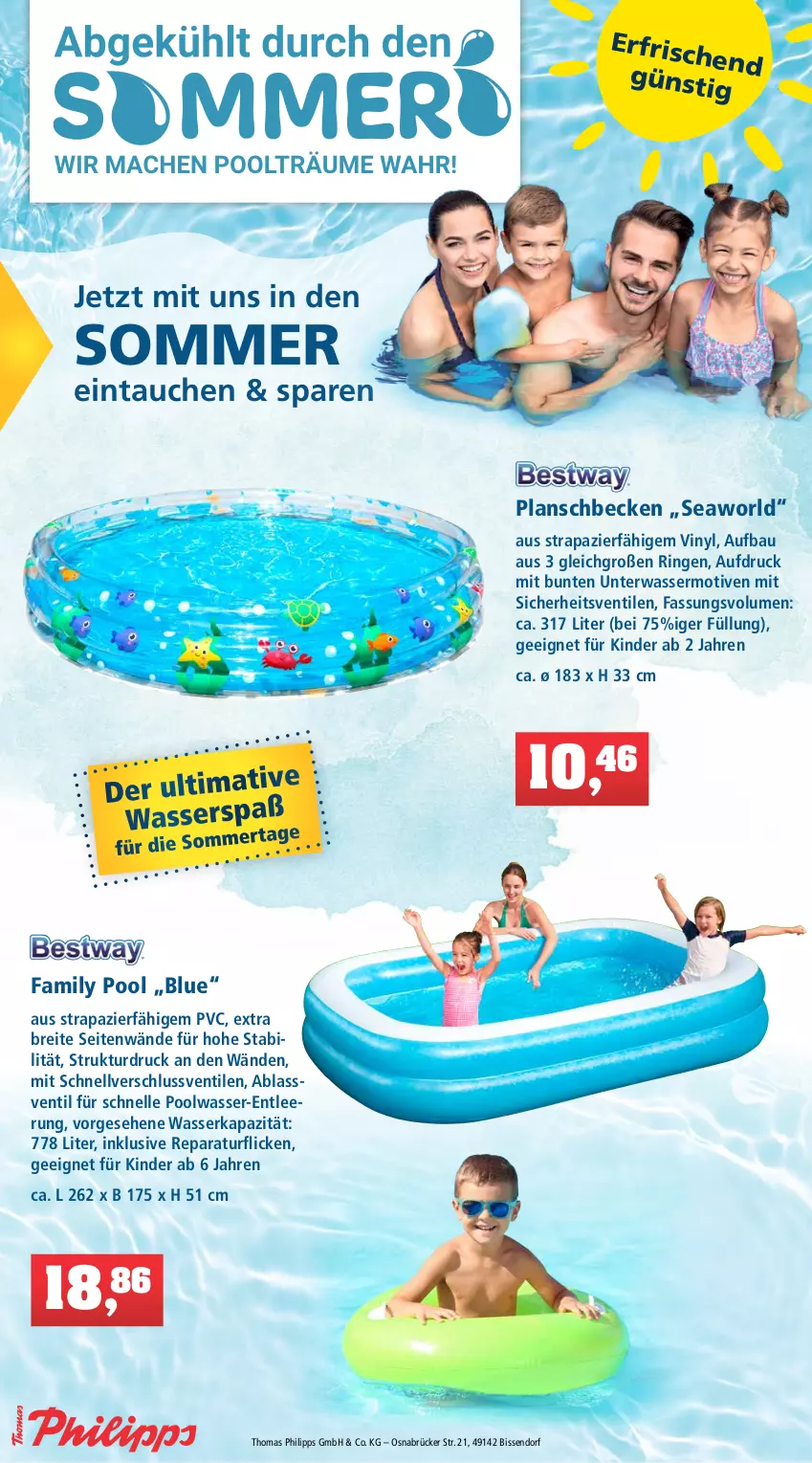 Aktueller Prospekt Thomas Philipps - Prospektwerbung - von 25.07 bis 30.07.2022 - strona 12 - produkty: Bau, Brei, elle, family pool, Kinder, planschbecken, pool, ring, Ti, wasser