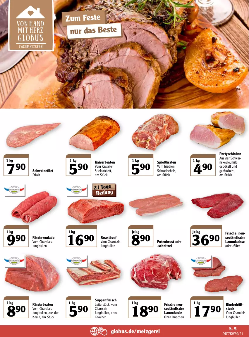 Aktueller Prospekt Globus - Prospekte - von 13.12 bis 18.12.2021 - strona 9 - produkty: beef, braten, eis, filet, fleisch, hüftsteak, jungbullen, Kaiser, kasseler, kotelett, lachs, lamm, lammkeule, lammlachse, pute, putenbrust, rind, rinder, rinderbraten, Rinderroulade, roastbeef, schinken, schnitzel, schwein, schweine, schweinefilet, steak, suppe, suppen, suppenfleisch, Ti, wein, weine