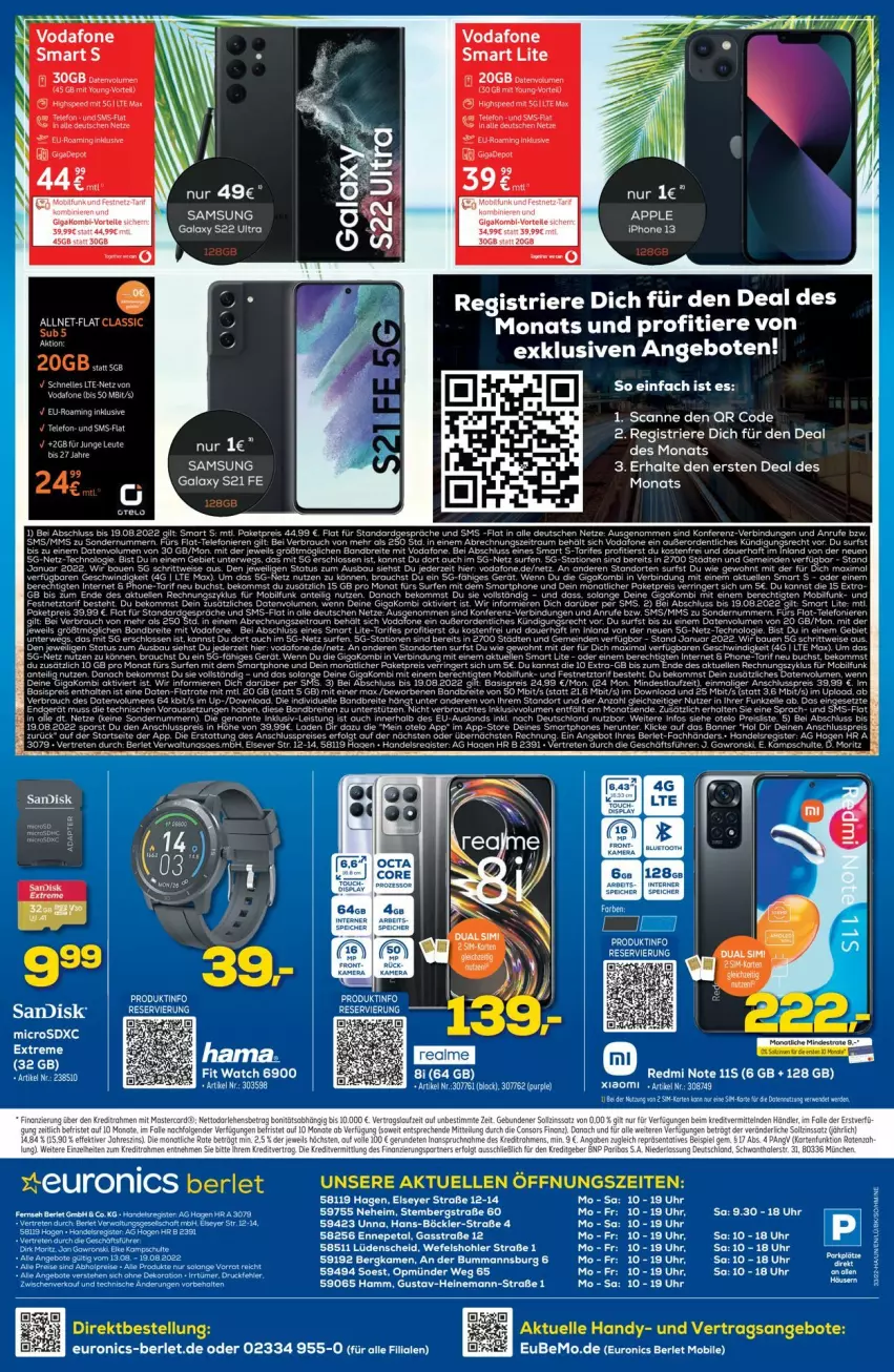 Aktueller Prospekt Euronics - Prospekte - von 17.08 bis 24.08.2022 - strona 10 - produkty: angebot, angebote, Apple, Brei, eier, eis, elle, ente, Handy, iphone, IPhone 13, microsd, microsdxc, reis, Samsung, tee, Ti, uhr, vodafone