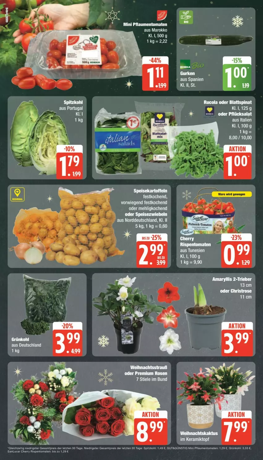 Aktueller Prospekt Edeka - Prospekte - von 09.12 bis 14.12.2024 - strona 10 - produkty: blattspinat, cola, eis, mehl, pflaume, pflaumen, reis, rispentomaten, rosen, rucola, Speisezwiebeln, spinat, spitzkohl, Ti, tomate, tomaten, ZTE, zwiebel, zwiebeln