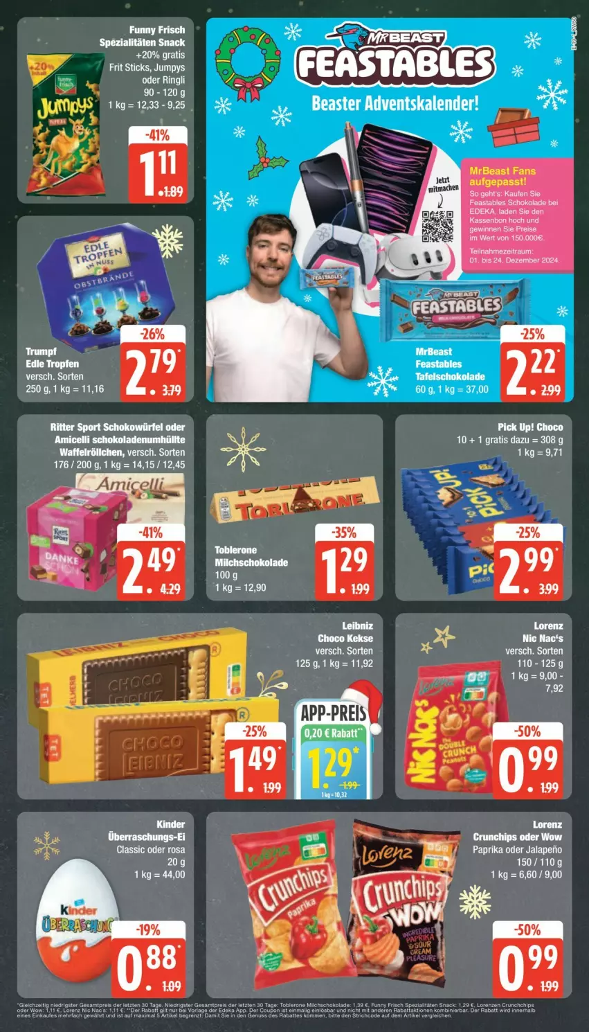 Aktueller Prospekt Edeka - Prospekte - von 09.12 bis 14.12.2024 - strona 19 - produkty: amicelli, eis, keks, kekse, lorenz, milch, nic nac's, Pick Up!, ritter, ritter sport, schoko, schokolade, schokoladen, schokowürfel, snack, Spezi, Sport, Ti, würfel