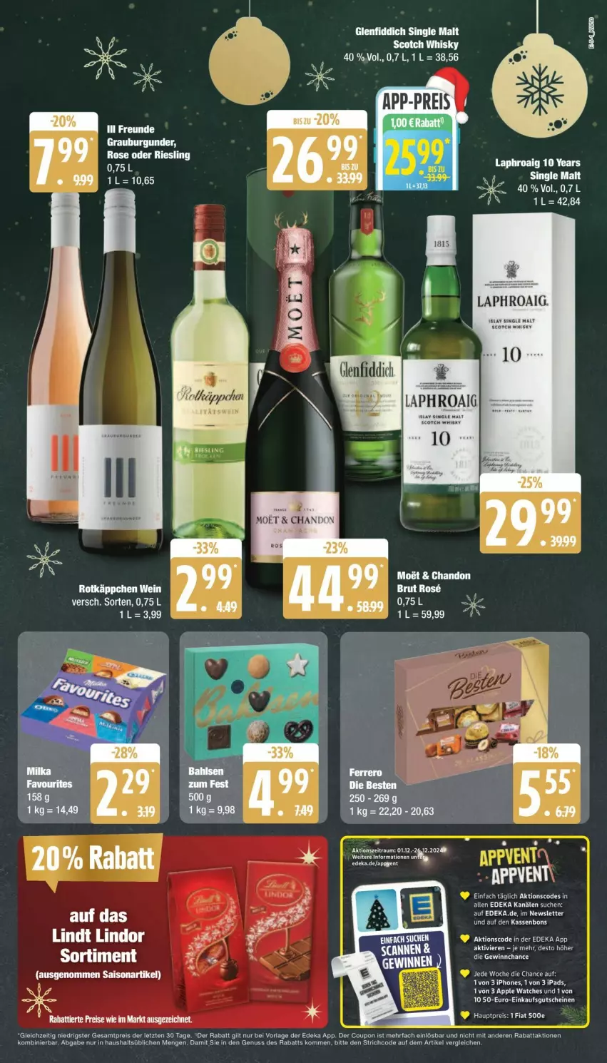 Aktueller Prospekt Edeka - Prospekte - von 09.12 bis 14.12.2024 - strona 5 - produkty: Apple, Apple Watch, brut, burgunder, coupon, deka, eis, ferrero, grauburgunder, gutschein, gutscheine, ipad, iphone, laphroaig, LG, lindor, lindt, milka, moet, nuss, reis, riesling, rotkäppchen, sim, Ti, wein, ZTE