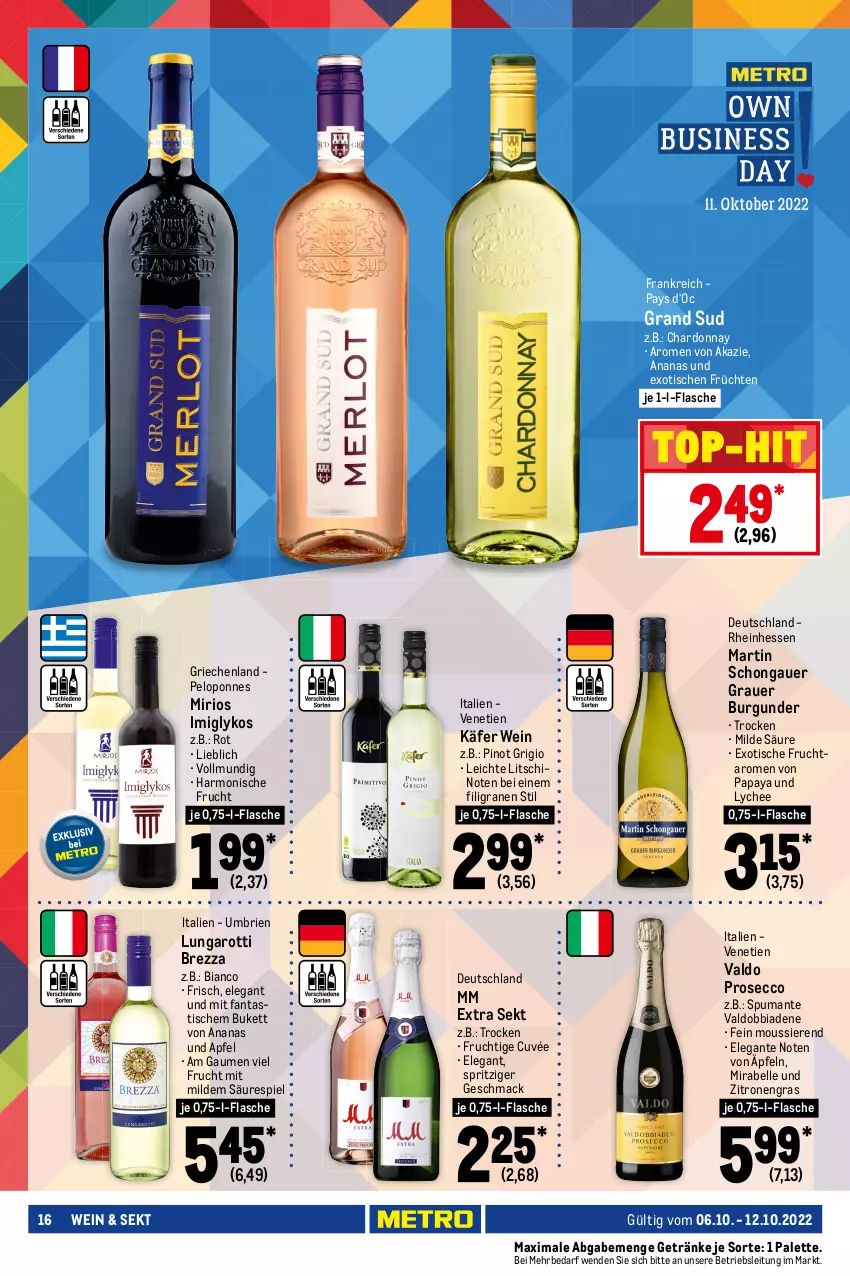 Aktueller Prospekt Metro - Food - von 06.10 bis 12.10.2022 - strona 16 - produkty: ananas, apfel, aqua, aquavit, asti, auer, bacardi, bacardi rum, batida, brie, burgunder, chardonnay, cuvée, dry gin, ecco, eis, elle, fanta, flasche, frucht, früchte, früchten, getränk, getränke, gin, grand sud, grauer burgunder, käfer, kräuter, kräuterlikör, likör, london dry, london dry gin, mac, mm extra, ouzo, ouzo 12, Palette, Papaya, Pinot, pinot grigio, pircher, prosecco, puma, reis, rum, sekt, spirituosen, spumante, Tanqueray, Ti, tisch, top-hit, valdo, wein, wodka, zitrone, zitronen