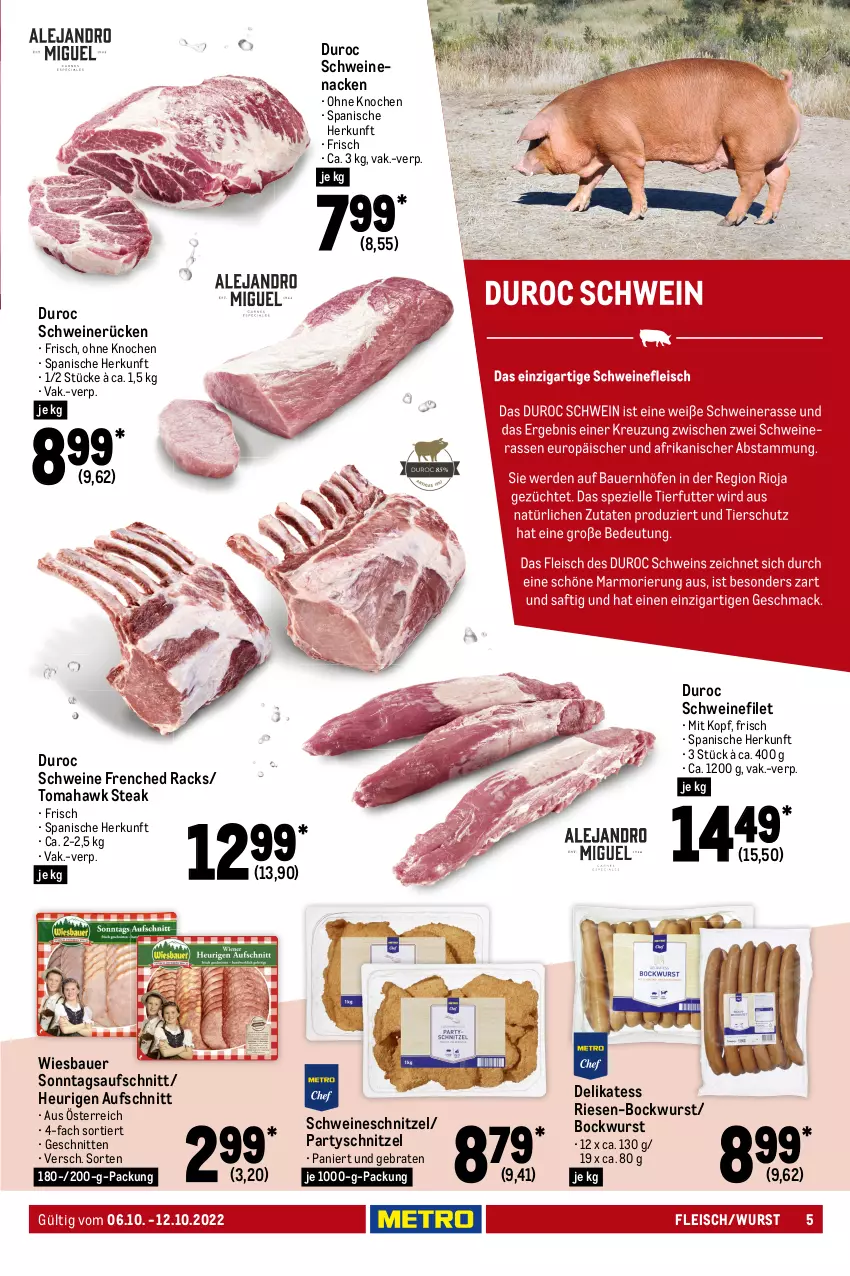 Aktueller Prospekt Metro - Food - von 06.10 bis 12.10.2022 - strona 5 - produkty: auer, aufschnitt, Bau, Bauer, beef, beutel, bockwurst, braten, decke, Deckel, edelstahl, eis, elle, erde, filet, flakes, fleisch, gewürz, Gewürzmischung, grill, gulasch, Heu, krustenbraten, mac, Meister, Metro, natur, nuggets, reis, Ria, rind, rinder, Rippen, roastbeef, rollbraten, rwe, Schal, Schale, schnitten, schnitzel, schwein, schweine, schweinefilet, schweinenacken, schweinerücken, schweineschnitzel, Spezi, steak, Ti, top-hit, wein, weine, wiesbauer, wurst