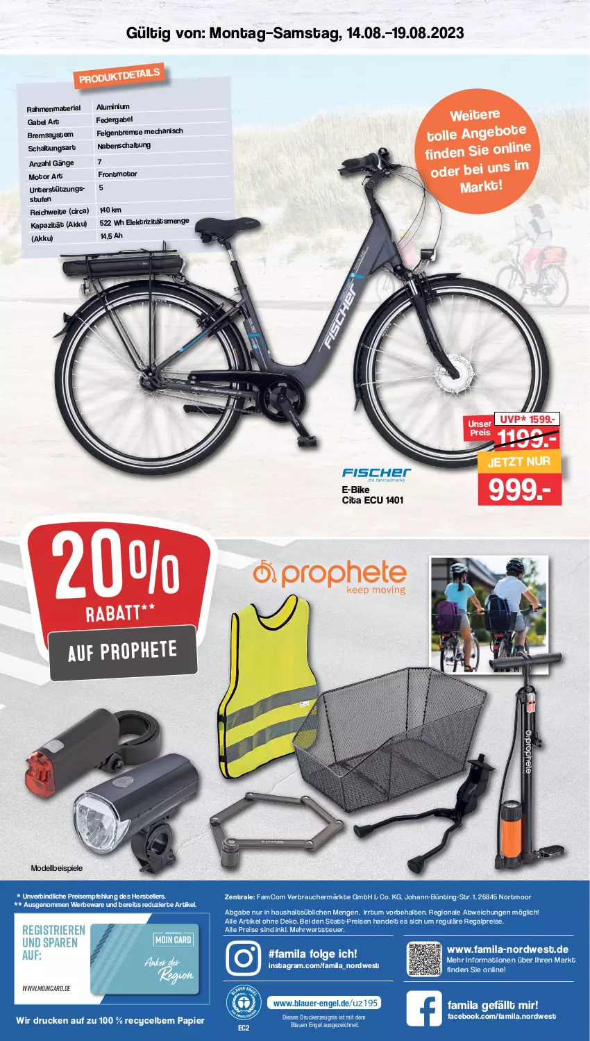 Aktueller Prospekt Famila - Prospekte - von 14.08 bis 31.08.2023 - strona 8 - produkty: akku, angebot, auer, dell, drucker, E-Bike, eis, elle, Engel, felgen, gabel, kerze, LG, Mode, papier, prophete, Rauch, regal, reis, Ria, rwe, Schal, Spiele, teller, Ti