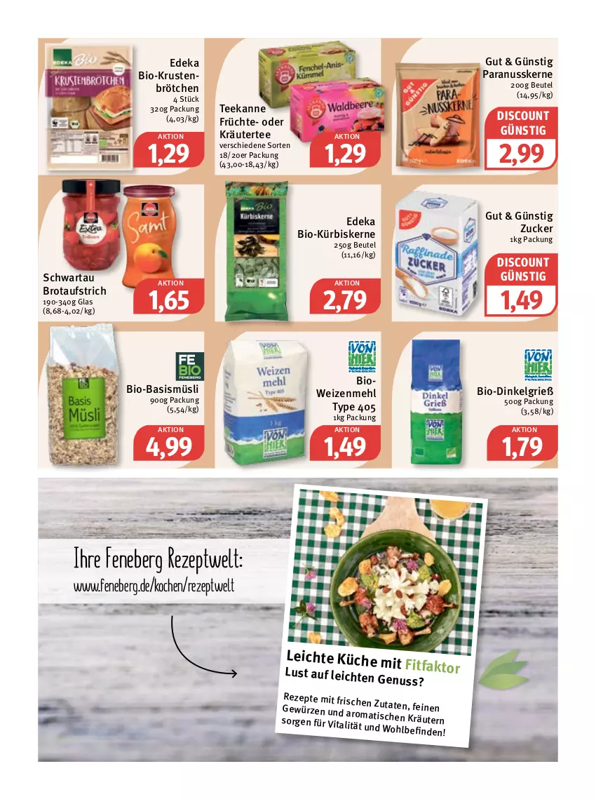 Aktueller Prospekt Feneberg - Prospekte - von 12.01 bis 14.01.2023 - strona 7 - produkty: aufstrich, beutel, bio, brot, brotaufstrich, brötchen, deka, discount, edeka bio, früchte, gewürz, kräuter, küche, Kürbis, kürbiskerne, LG, mehl, müsli, nuss, oder kräuter, Paranusskerne, rezept, rezepte, Schwartau, tee, teekanne, Ti, tisch, type 405, vita, weizenmehl, zucker