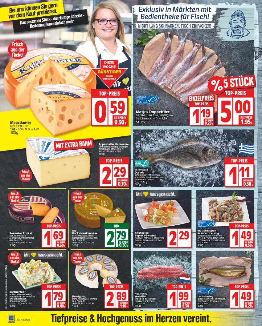 Aktueller Prospekt Edeka - Angebote der Woche - von 12.06 bis 17.06.2023 - strona 6 - produkty: Beemster, braten, doppelrahmstufe, Dorade, dressing, eier, eis, filet, fisch, frischkäse, gewürz, grill, hering, Käse, kräuter, lachs, mac, matjes, nuss, paprika, reis, rel, ring, salz, schnittkäse, schnittlauch, tee, Ti, tisch, top-preis, topf, ZTE, zwiebel, zwiebeln