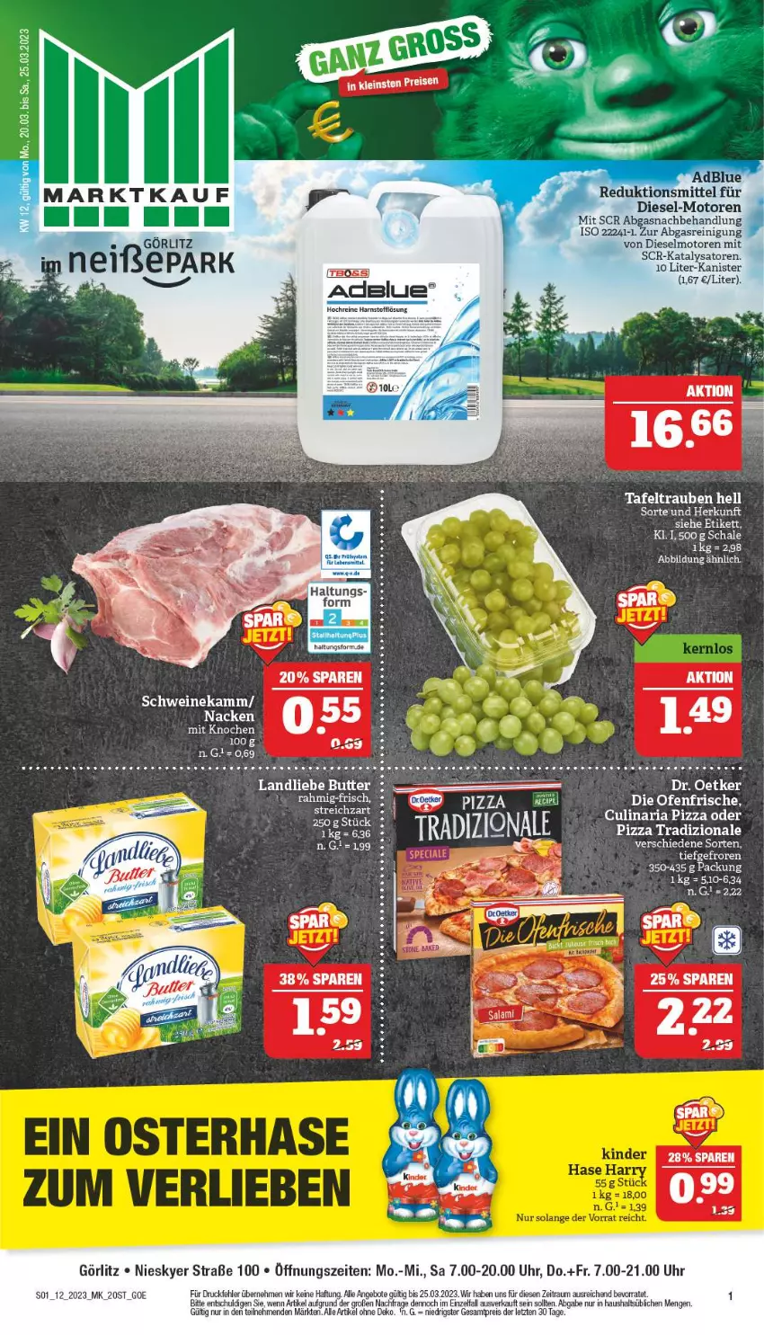 Aktueller Prospekt Marktkauf - Prospekt - von 19.03 bis 25.03.2023 - strona 1 - produkty: adblue, angebot, angebote, batterie, culinaria, die ofenfrische, Diesel, Dr. Oetker, eis, Ofen, pizza, pizza tradizionale, Reinigung, reis, Ria, schwein, schweine, tafeltrauben, Ti, tradizionale, trauben, uhr, wein, weine, ZTE