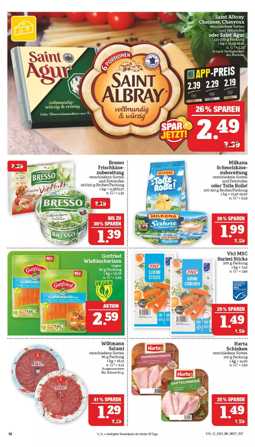 Aktueller Prospekt Marktkauf - Prospekt - von 19.03 bis 25.03.2023 - strona 16 - produkty: albray, Becher, bio, bresso, chaumes, chavroux, eis, frischkäse, herta, Käse, milka, milkana, reis, Saint Agur, saint albray, salami, schinken, Schmelzkäse, Ti, wiltmann, ZTE