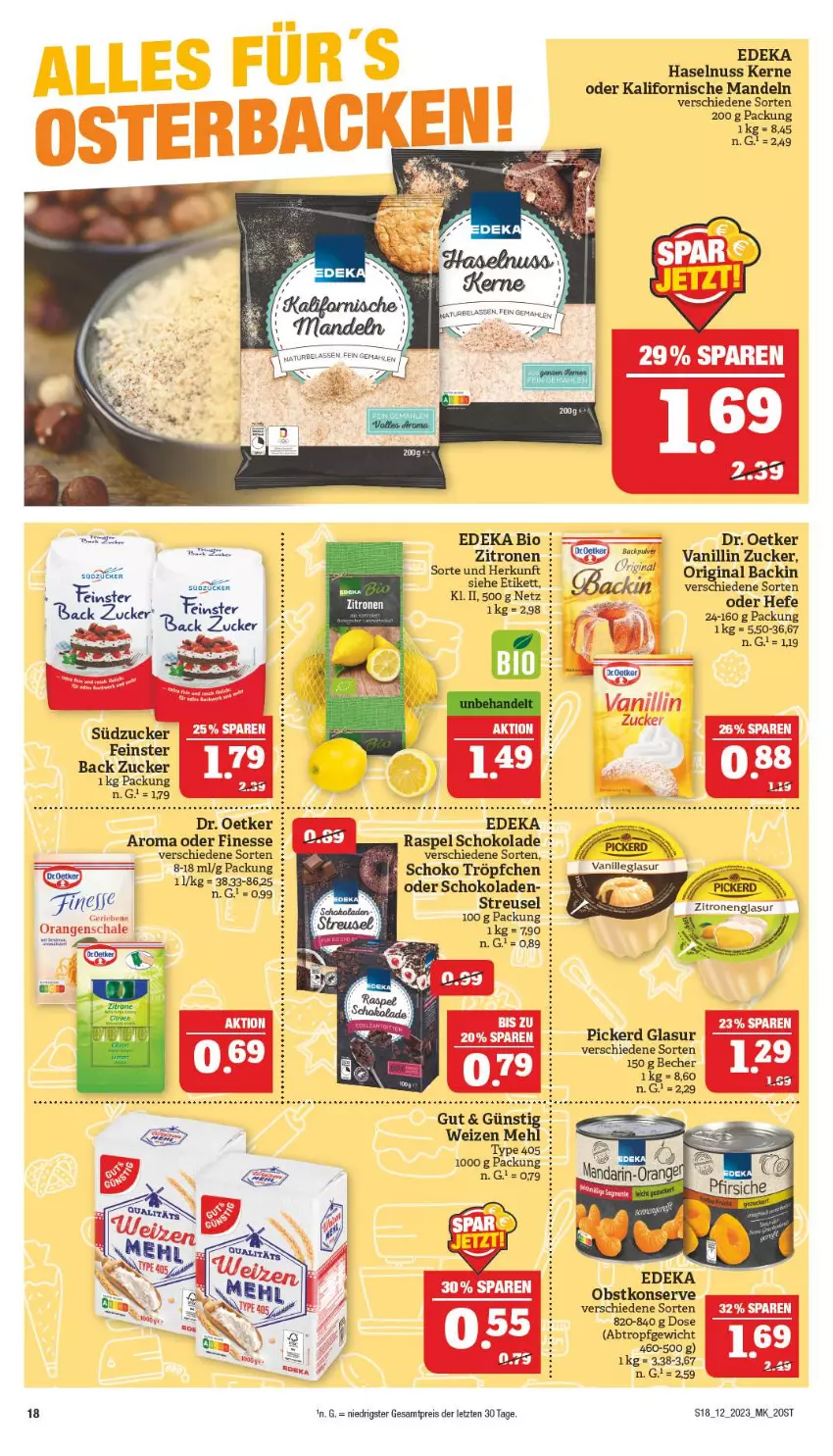 Aktueller Prospekt Marktkauf - Prospekt - von 19.03 bis 25.03.2023 - strona 18 - produkty: Becher, bio, deka, Dr. Oetker, eier, eis, finesse, gin, haselnuss, mandel, mandeln, mehl, nuss, obst, reis, schoko, schokolade, schokoladen, südzucker, Ti, type 405, zitrone, zitronen, ZTE, zucker