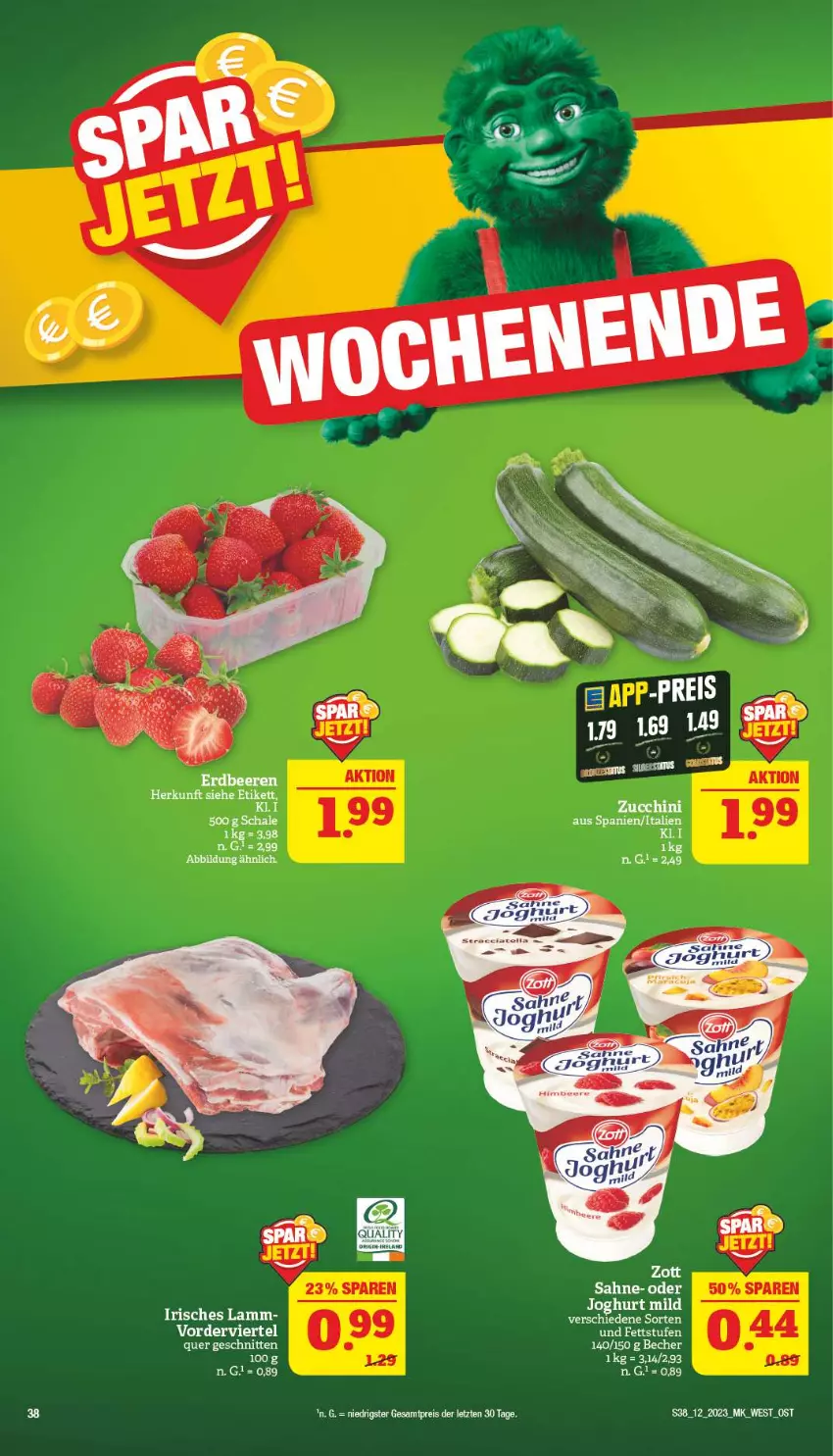 Aktueller Prospekt Marktkauf - Prospekt - von 19.03 bis 25.03.2023 - strona 38 - produkty: Becher, beere, beeren, eis, Elan, erdbeere, erdbeeren, joghur, joghurt, joghurt mild, lamm, reis, rel, sahne, Schal, Schale, schnitten, zott, ZTE, zucchini