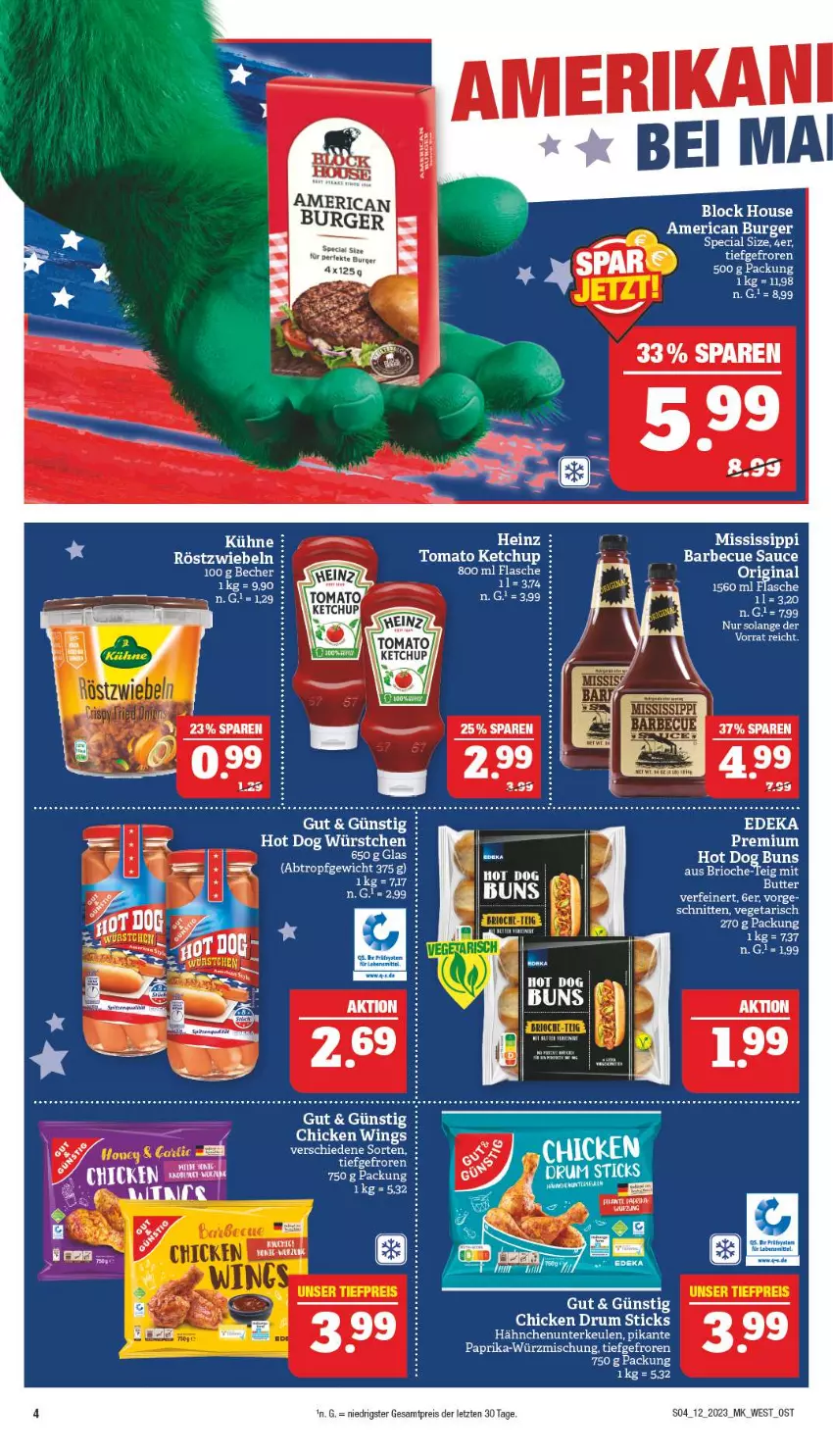 Aktueller Prospekt Marktkauf - Prospekt - von 19.03 bis 25.03.2023 - strona 4 - produkty: barbecue, Becher, burger, eis, flasche, gin, heinz, hot dog, ketchup, paprika, reis, röstzwiebeln, sauce, schnitten, tee, Ti, tomato ketchup, Vegeta, würstchen, ZTE, zwiebel, zwiebeln