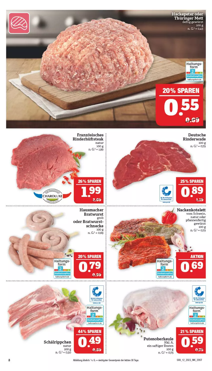 Aktueller Prospekt Marktkauf - Prospekt - von 19.03 bis 25.03.2023 - strona 8 - produkty: braten, bratwurst, eis, gewürz, Hausmacher, hüftsteak, kotelett, mac, natur, pfanne, pfannen, pute, Putenoberkeule, reis, rind, rinder, saft, schwein, steak, Ti, wein, wurst, ZTE