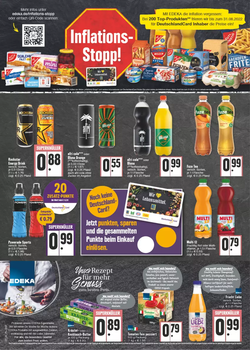 Aktueller Prospekt E Center - Angebote der Woche - von 04.07 bis 09.07.2022 - strona 10 - produkty: Afri Cola, angebot, bier, Biere, butter, cola, deka, deutschlandcard, drink, eier, eis, elle, energy drink, flasche, frucht, fuze tea, knoblauch, knoblauch-butter, kräuter, lion, reis, Rockstar, Sport, tee, Ti, vita, wolle, zucker