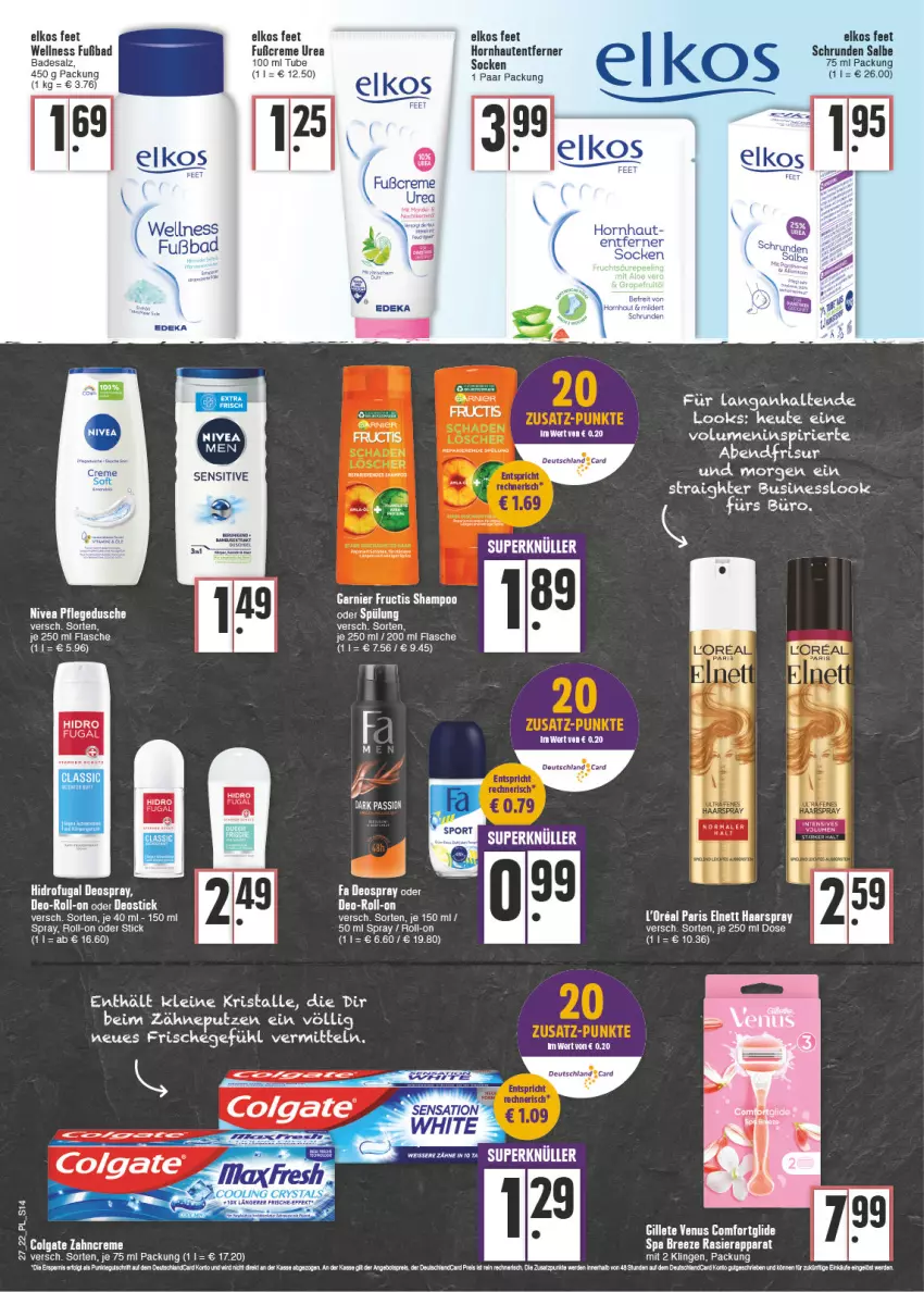 Aktueller Prospekt E Center - Angebote der Woche - von 04.07 bis 09.07.2022 - strona 14 - produkty: Bad, bree, colgate, creme, deka, deo, deospray, deutschlandcard, dusche, eis, elkos, erde, Heu, leine, LG, nivea, pflegedusche, rasierapparat, reis, Ria, roll-on, salz, socken, Ti, venus