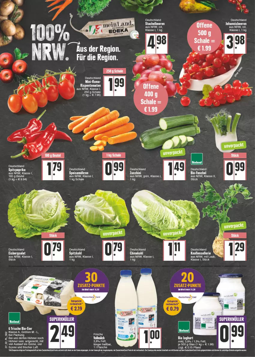 Aktueller Prospekt E Center - Angebote der Woche - von 04.07 bis 09.07.2022 - strona 2 - produkty: beere, beeren, bett, beutel, bio, bioland, eier, eis, eisbergsalat, elle, hühner, johannisbeere, Johannisbeeren, möhren, rispentomaten, salat, Schal, Schale, speisemöhren, spitzkohl, Stachelbeeren, tee, Ti, Tiere, tomate, tomaten