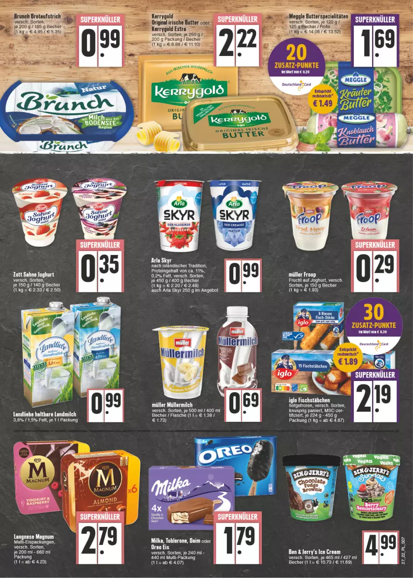 Aktueller Prospekt E Center - Angebote der Woche - von 04.07 bis 09.07.2022 - strona 7 - produkty: angebot, arla, arla skyr, Becher, daim, eis, fisch, flasche, frucht, joghur, joghurt, landliebe, landmilch, langnese, magnum, milch, milka, Müller, müllermilch, natur, Skyr, Ti, toblerone