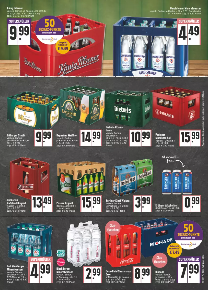 Aktueller Prospekt E Center - Angebote der Woche - von 04.07 bis 09.07.2022 - strona 9 - produkty: Alwa, Bad, Berger, berliner, bier, bio, bionade, black forest, deutschland card, eis, flasche, gerolsteine, gerolsteiner, getränk, getränke, gin, glasflasche, könig pilsener, lack, mineralwasser, pils, pilsener, steiner, tee, Ti, wasser