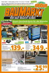 Gazetka promocyjna  - Prospekt für Globus Baumarkt  Achern - Gazetka - ważna od 17.12 do 17.12.2022 - strona 1 - produkty: akku, Akku-Schlagbohrschrauber, Arbeitsleuchte, Bau, Bohrschrauber, eis, gutschein, gutscheine, HP, landhausdiele, latte, Leuchte, natur, reis, ring, schubladen, senf, Ti, vinylboden, wasser, werkzeug, werkzeuge